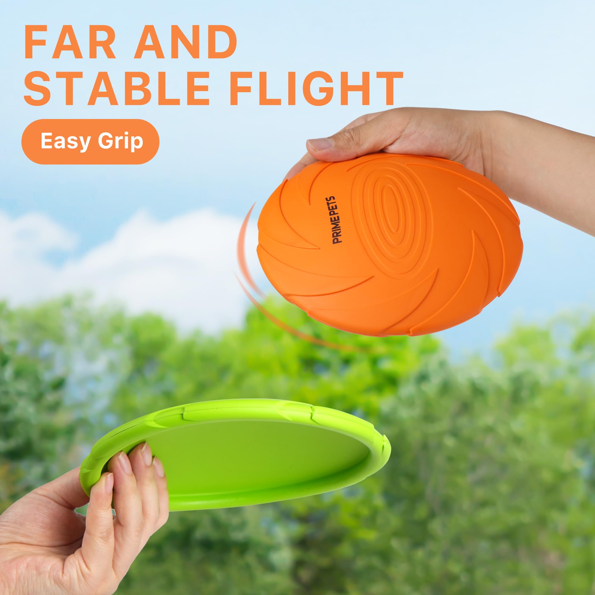 Durable 7-Inch Dog Flying Disc - 2 Pack Natural Rubber Floating Dog Toy for Fetch & Training - Waterproof & Chew Resistant for Pool, Beach, Lakes - Orange & Green for High Visibility Playtime