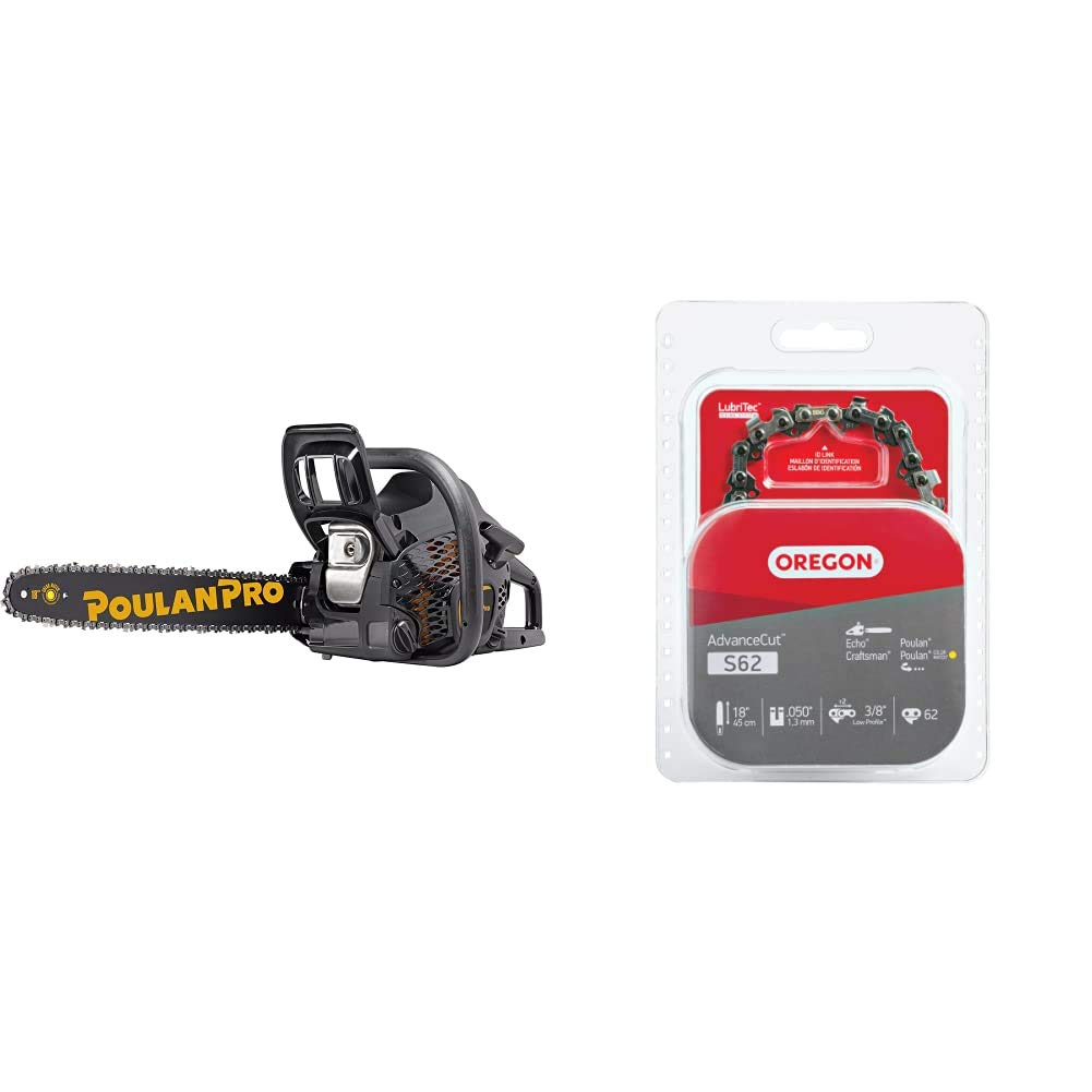Poulan Pro PR4218 18-Inch 42cc 2-Cycle Gas Chainsaw with Oregon S62 AdvanceCut Chain - Fits Echo CS-400, CS-370, Poulan 2150, 4180 & More - .050-Inch Gauge, 62 Drive Links - Perfect for Tree Cutting, Firewood, and Landscaping