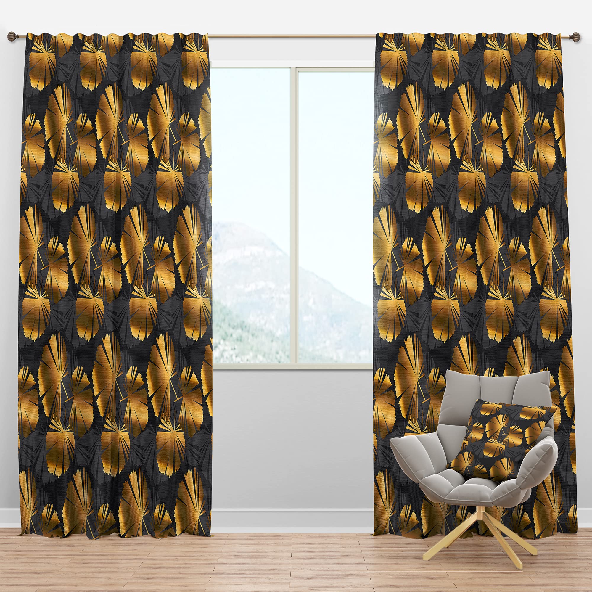 DesignQ Blackout Curtains 'Golden Palm Leaves III' - Thermal Insulated Single Panel (52x108) for Bedroom & Living Room - Noise Reducing & Energy Saving Window Drapes for Better Sleep & Home Decor