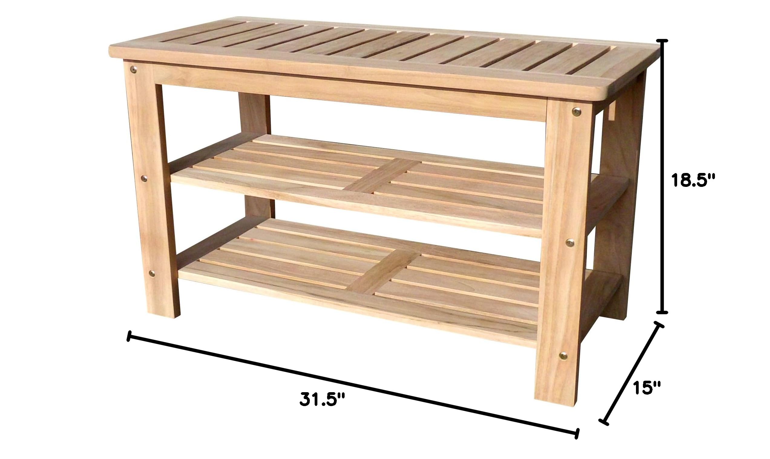 D-Art Collection Teak Wood Outdoor Shoe Bench with 2 Shelves - Durable Entryway Storage for Shoes, Boots & Outdoor Gear - Perfect for Porch, Patio & Mudroom Organization