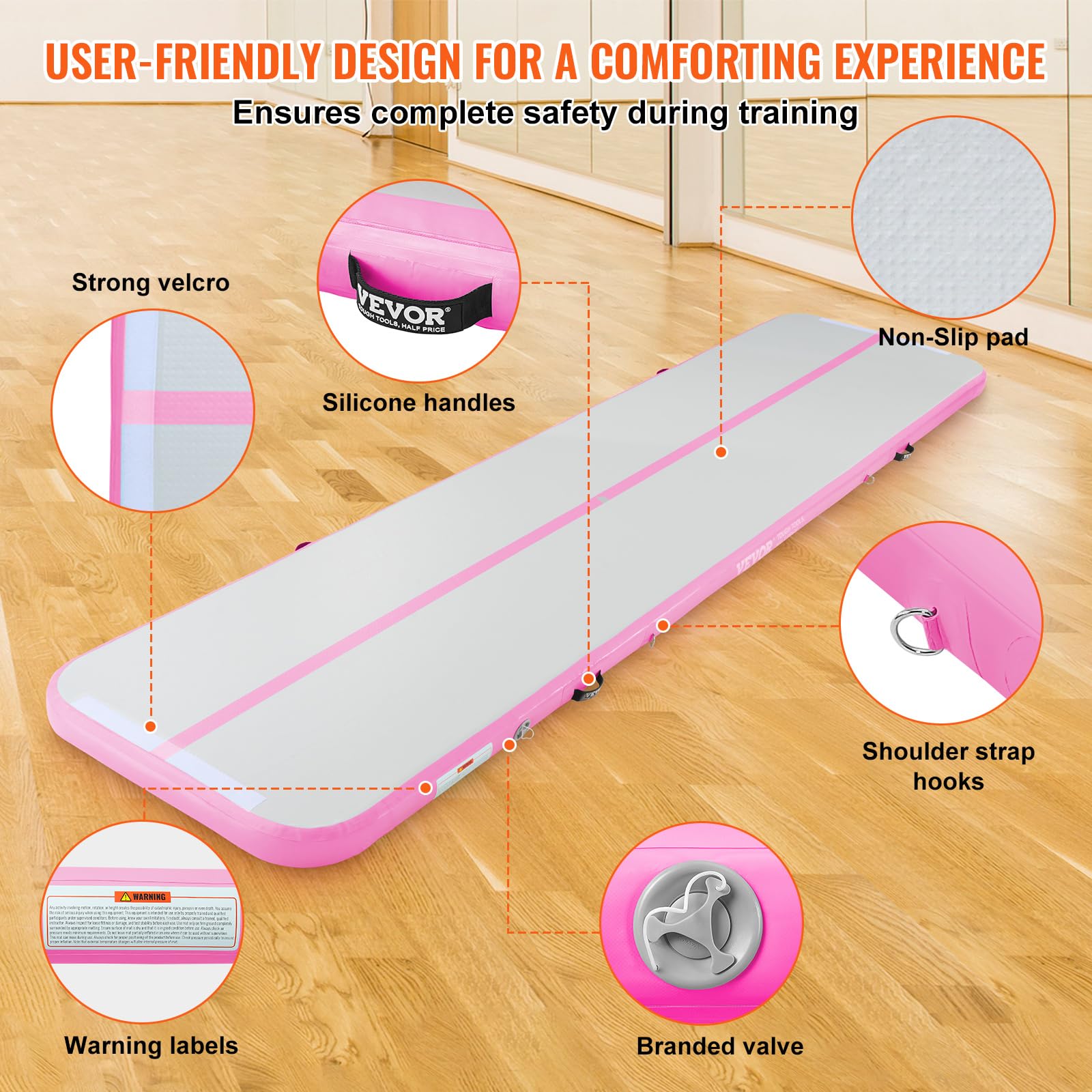 VEVOR Inflatable Gymnastics Air Mat with Electric Pump - Portable Training Mat for Home, Gym, Yoga, Cheerleading | Perfect for Indoor Exercise, Outdoor Beach & Park Activities, Water Sports