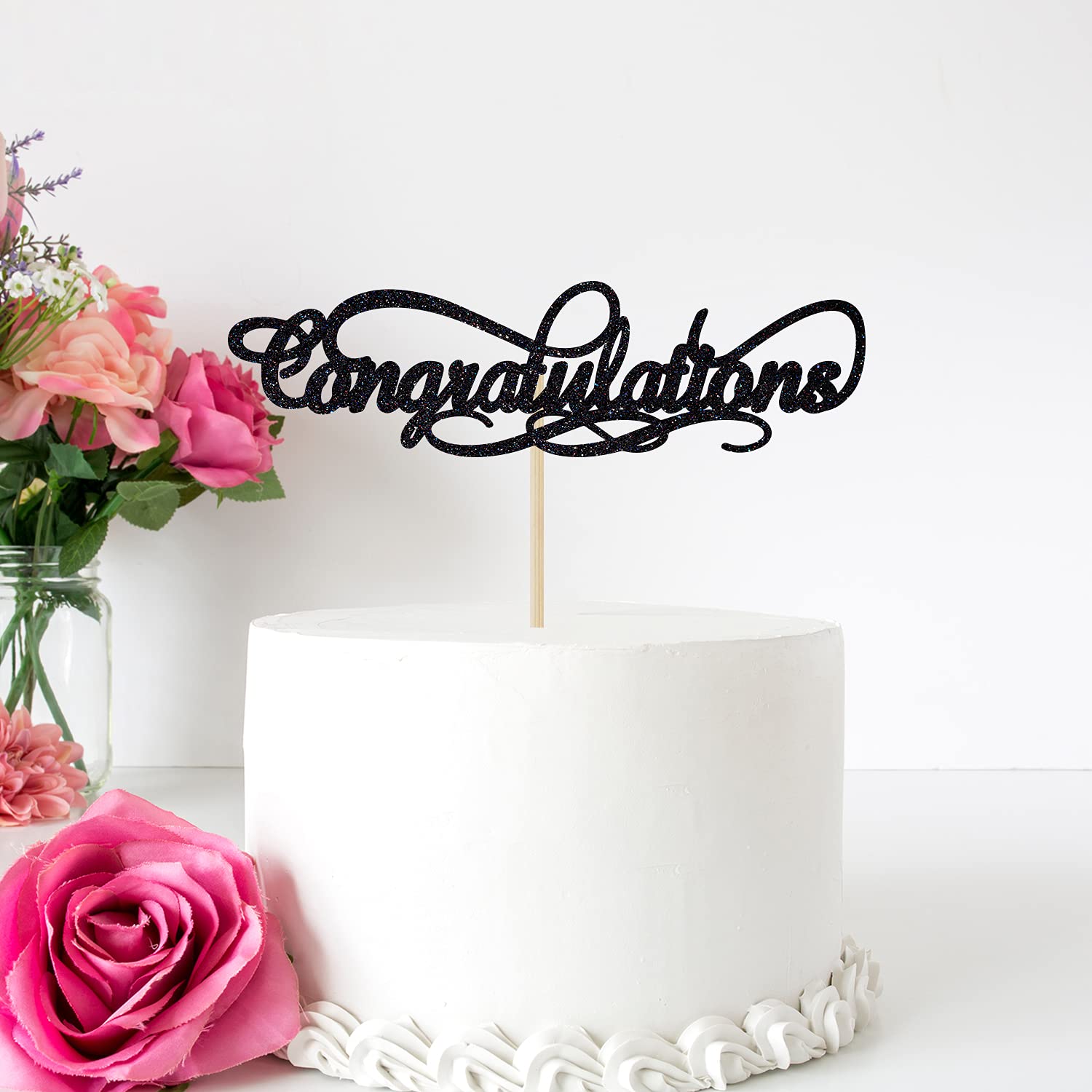 Black Glitter Cake Topper for Graduation, Wedding, Anniversary, Retirement & Gender Reveal Parties – Perfect for Celebrations & Special Events