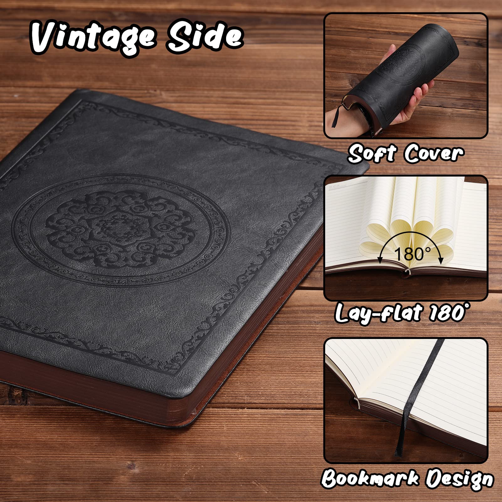 Vintage Leather Journal Notebook - 300 Pages Softcover Lined Writing Notebook for Women & Men, 5.7