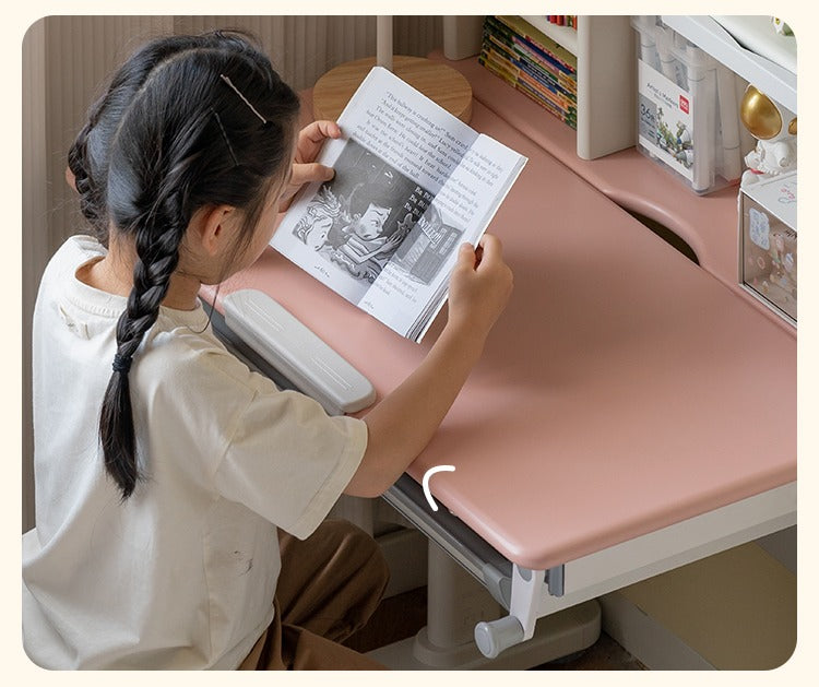Solid Wood Poplar Kids Study Desk - Adjustable Height Children's Writing Table for Homework & Drawing - Perfect for Bedroom, Homeschool & Classroom Learning