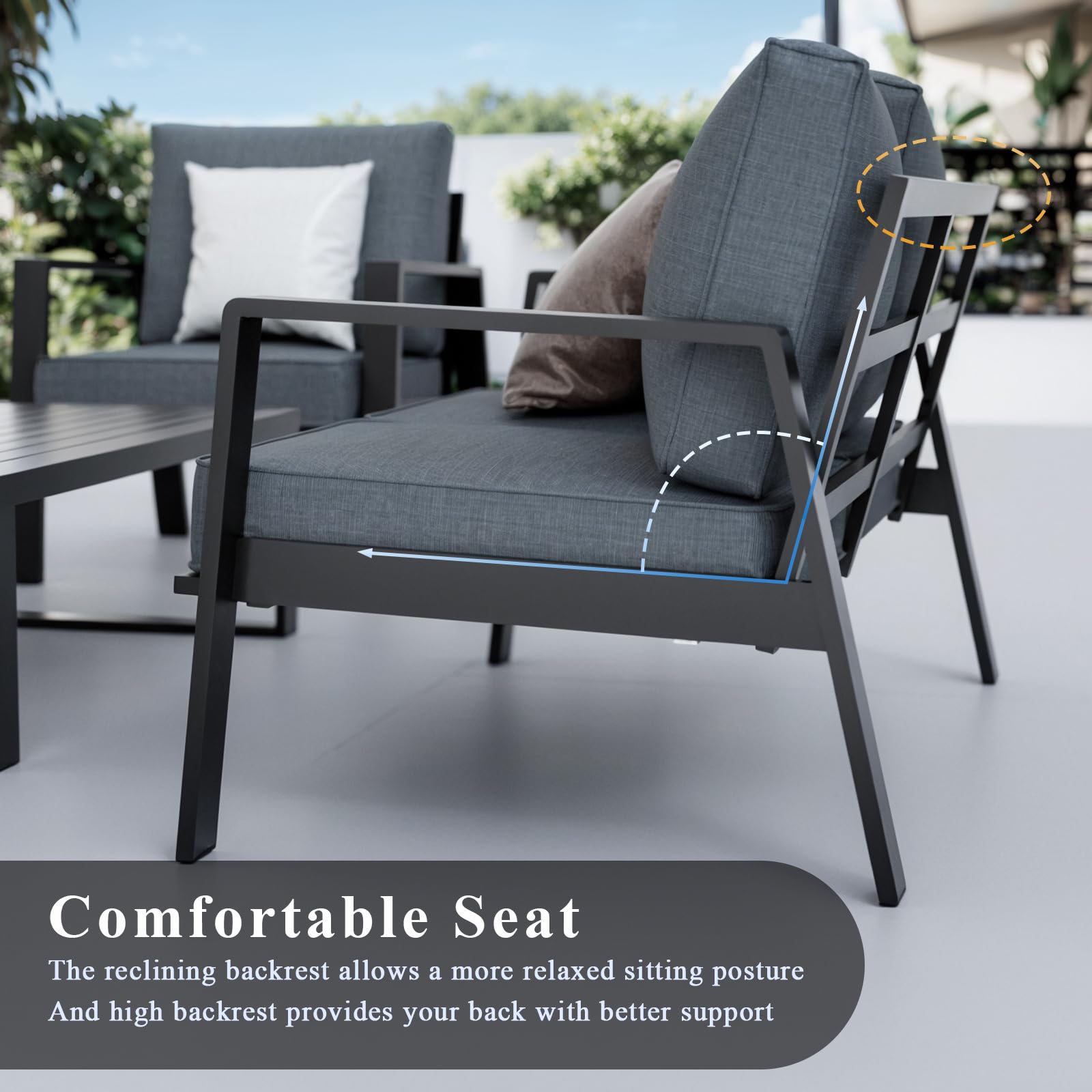 **Dark Grey Aluminum Outdoor Loveseat - Oversized All-Weather Patio Couch with Coffee Table, Modern Metal Furniture Set for Garden, Poolside & Backyard Relaxation**