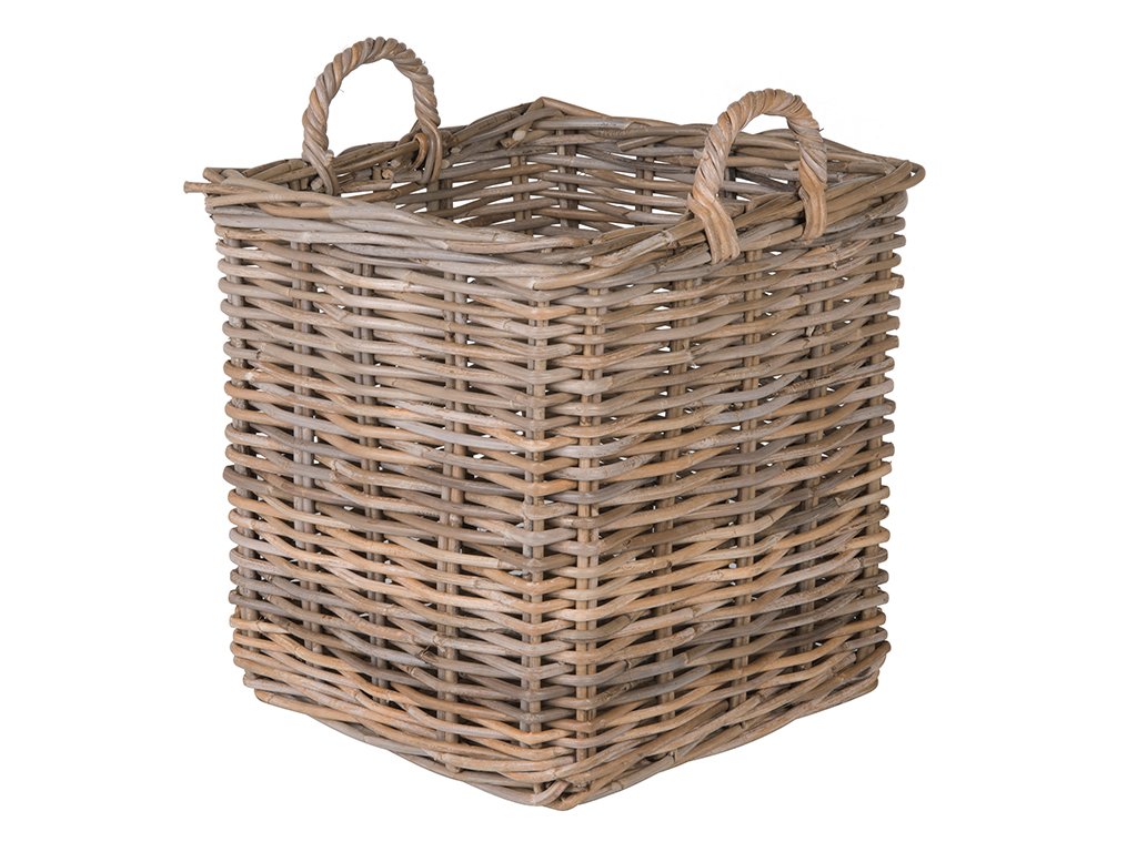 Kouboo Kobo Square Rattan Decorative Storage Basket and Planter - Medium Size Gray Woven Organizer for Home Decor, Bathroom, Nursery & Office Organization