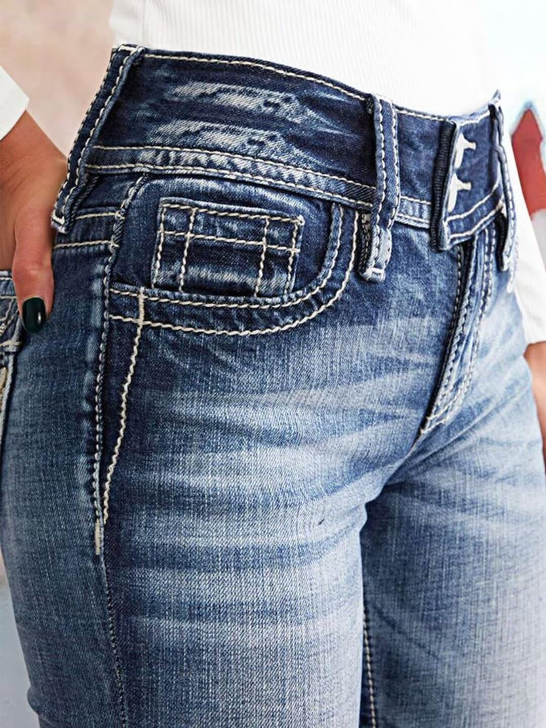 Flamingals Women's Boot Cut Jeans - Butt Lifting Stretch Denim with Embroidered Details, Skinny Leg & Mid Rise Design - Perfect for Casual Outfits, Date Nights & Everyday Wear