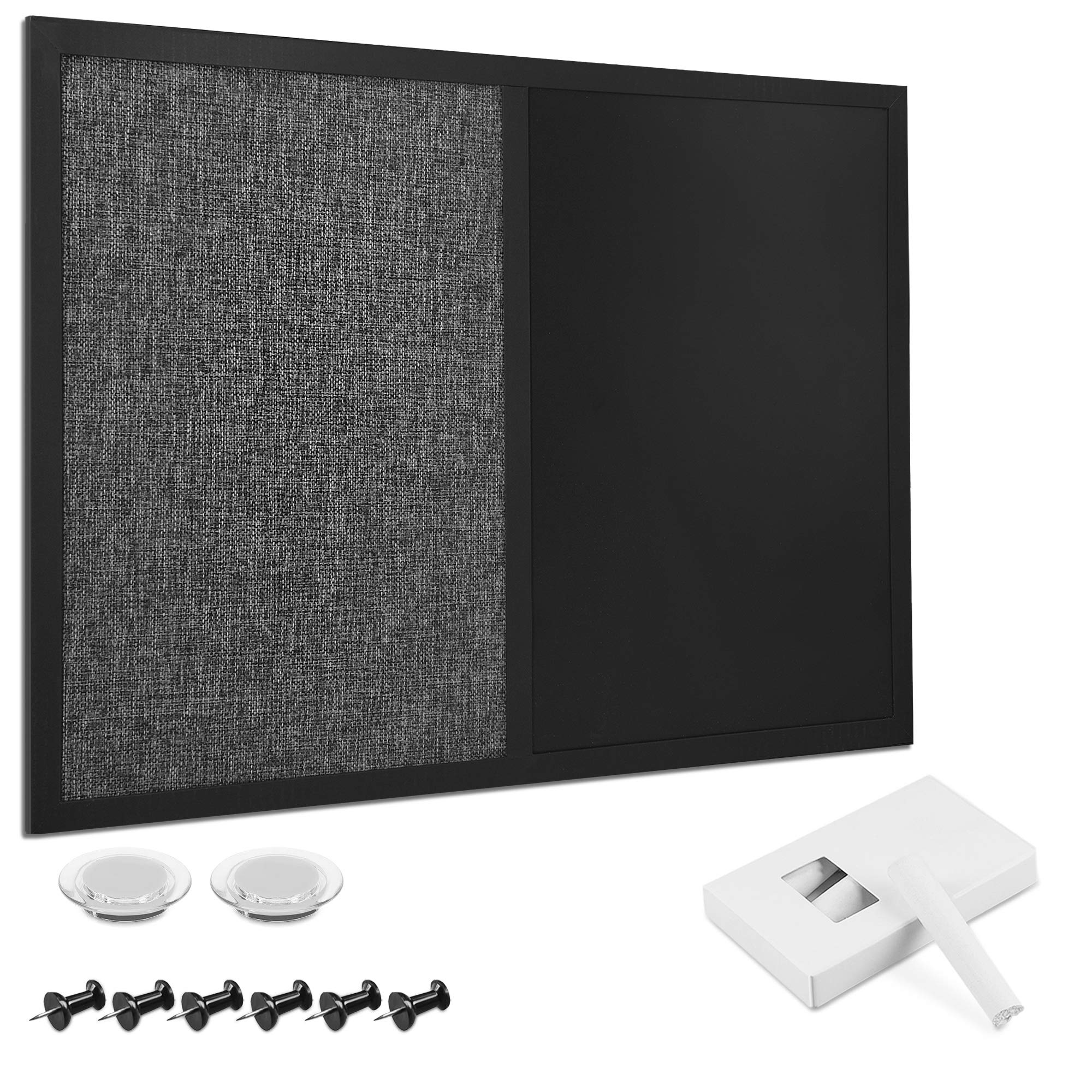 Navaris 18x24 Inch Magnetic Chalkboard & Bulletin Board Combo - Dry Erase Whiteboard with Fabric Pin Board for Wall - Includes Chalk Pen, Push Pins & Magnets - Perfect for Home Office, Classroom or Kitchen Organization