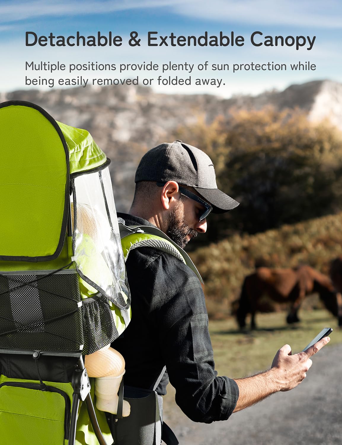 Besrey Baby Backpack Carrier - Adjustable Toddler Hiking Backpack with 3-Height Safety Seat, Lightweight Foldable Frame & Large Capacity - Perfect for Outdoor Adventures, Travel & Family Hiking (Green)