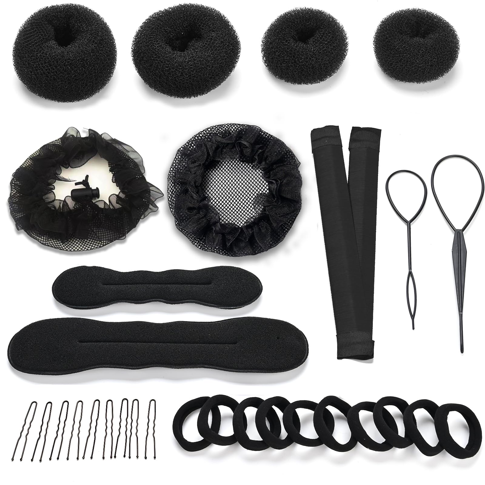 31-Piece Hair Bun Maker Set - Complete Styling Accessories Kit for Women (Black) | Perfect for Updos, Ponytails & Everyday Hairstyles at Home, Work or Special Occasions