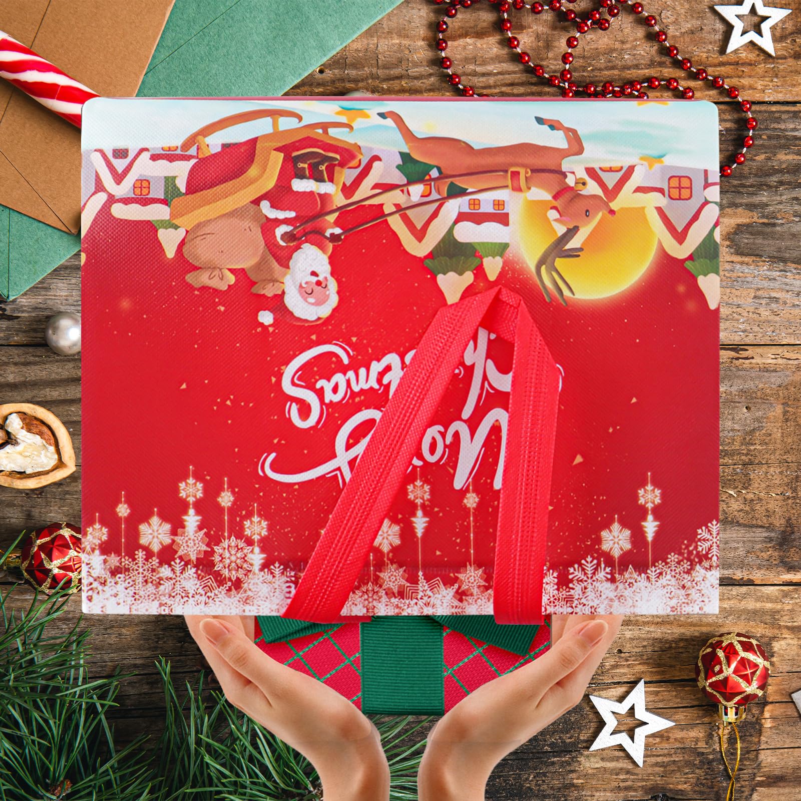 18 Pack Christmas Gift Bags - Assorted Sizes Large Non-Woven Reusable Holiday Tote Bags with Handles for Xmas Presents, Party Favors & Festive Gift Wrapping