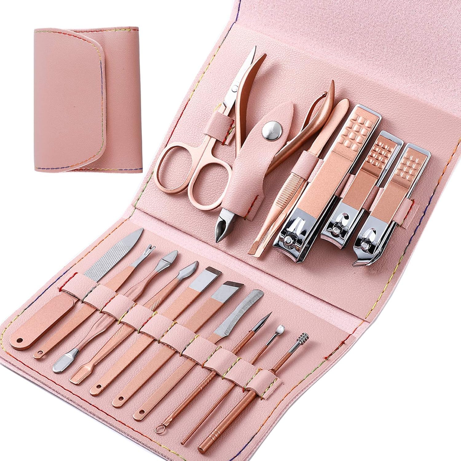 Professional MEI DE MODA 16-in-1 Manicure & Pedicure Set - Stainless Steel Nail Clippers, Cuticle Cutter & Grooming Kit for Men & Women (Pink) - Travel Case Included | Perfect for Home, Salon & Travel Nail Care