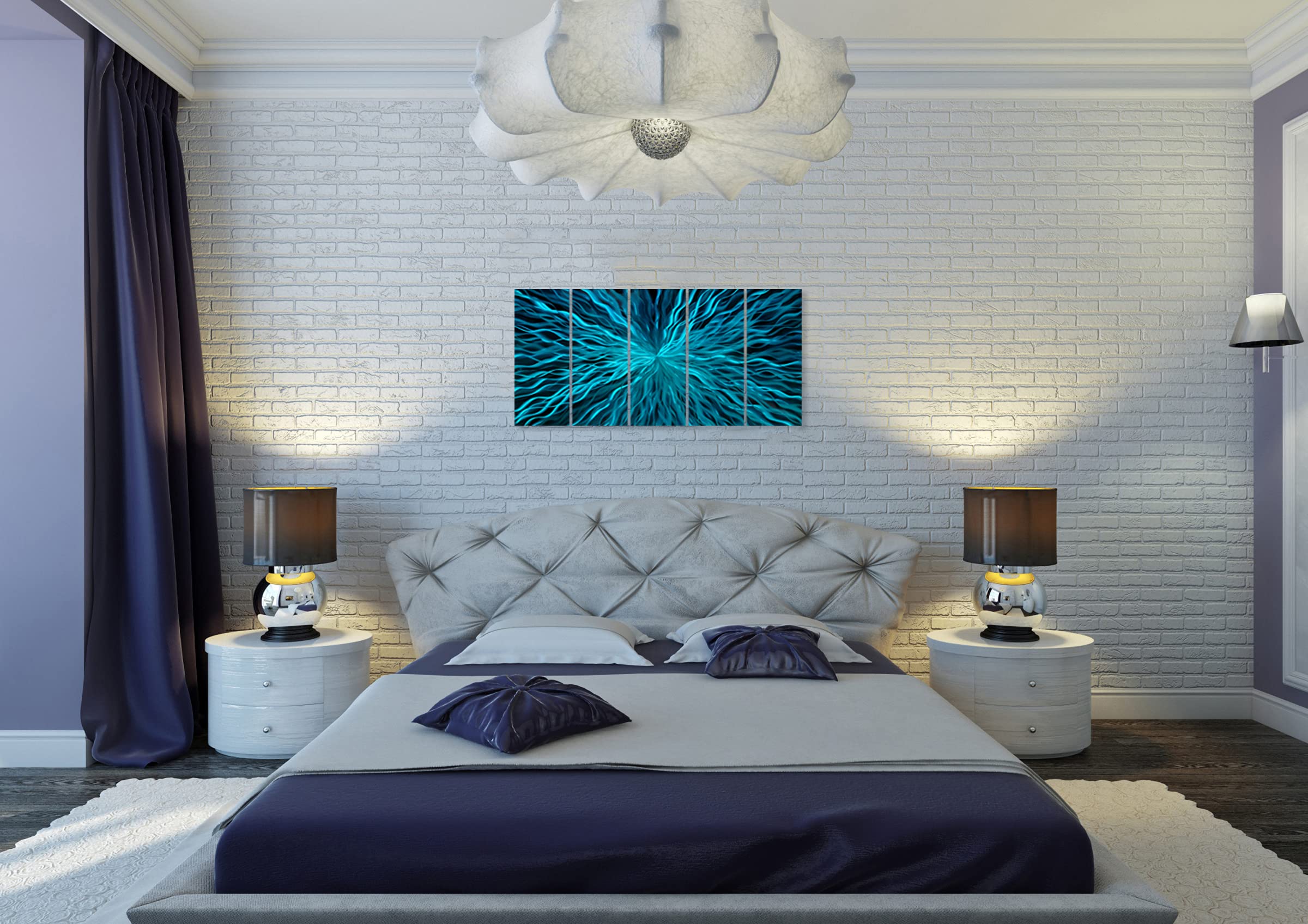 Handcrafted Blue Metal Wall Art Decor - 5 Panel Modern Abstract Aluminum Sculpture for Living Room, Bedroom & Office | Contemporary Home & Office Decor | Perfect for Modern Interior Design & Gift Giving