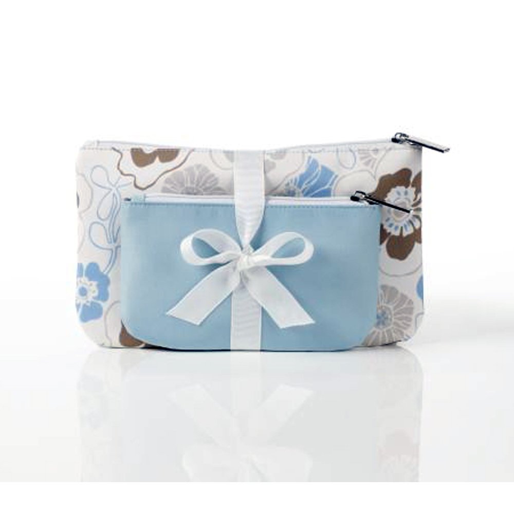 Premium Tourmaline Blue & Vintage Rose Cosmetic Makeup Bags Set of 2 - Waterproof Travel Organizer for Makeup Brushes, Toiletries & Jewelry | Perfect for Vacation, Gym & Daily Use