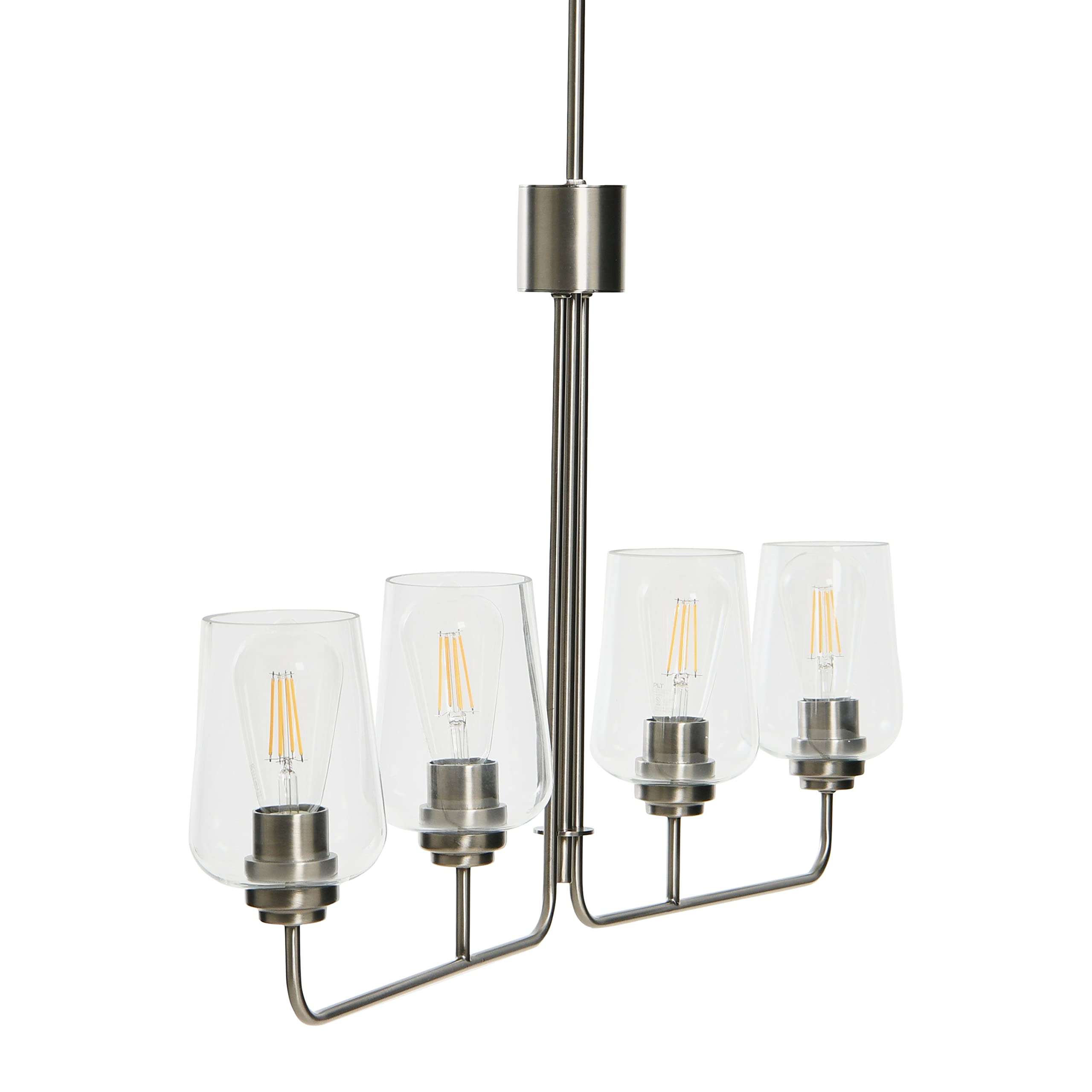 Holden 4-Light Linear Chandelier - Antique Nickel Finish Metal & Glass Modern Pendant Light for Dining Room, Kitchen Island or Living Room Ceiling Lighting
