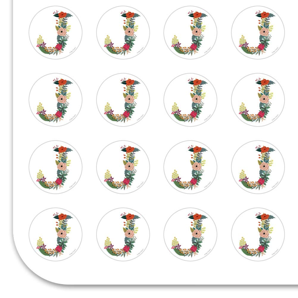 Floral Monogram Letter J Stickers for Planners, Calendars, Scrapbooking & DIY Crafts - Perfect for Bullet Journals, Scrapbook Pages, and Handmade Greeting Cards