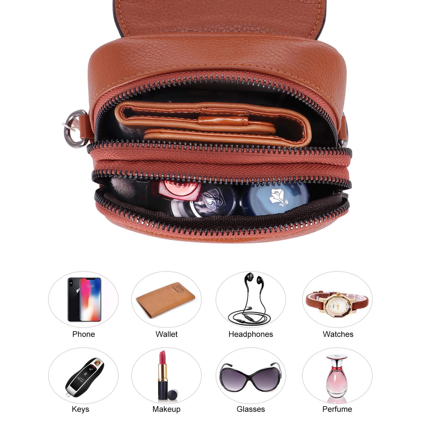XEYOU Genuine Leather Women's Small Crossbody Phone Purse Wallet - Lightweight Shoulder Pouch Bag for Everyday Use, Travel & Shopping