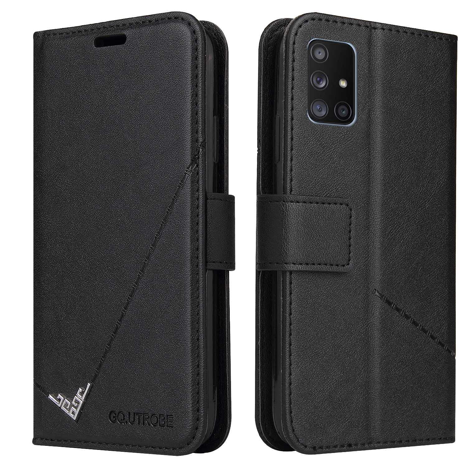 Premium Leather Wallet Case for Samsung Galaxy M51 with Magnetic Kickstand & 3 Card Slots - Shockproof Protective Cover (Black) - Perfect for Work, Travel & Everyday Use