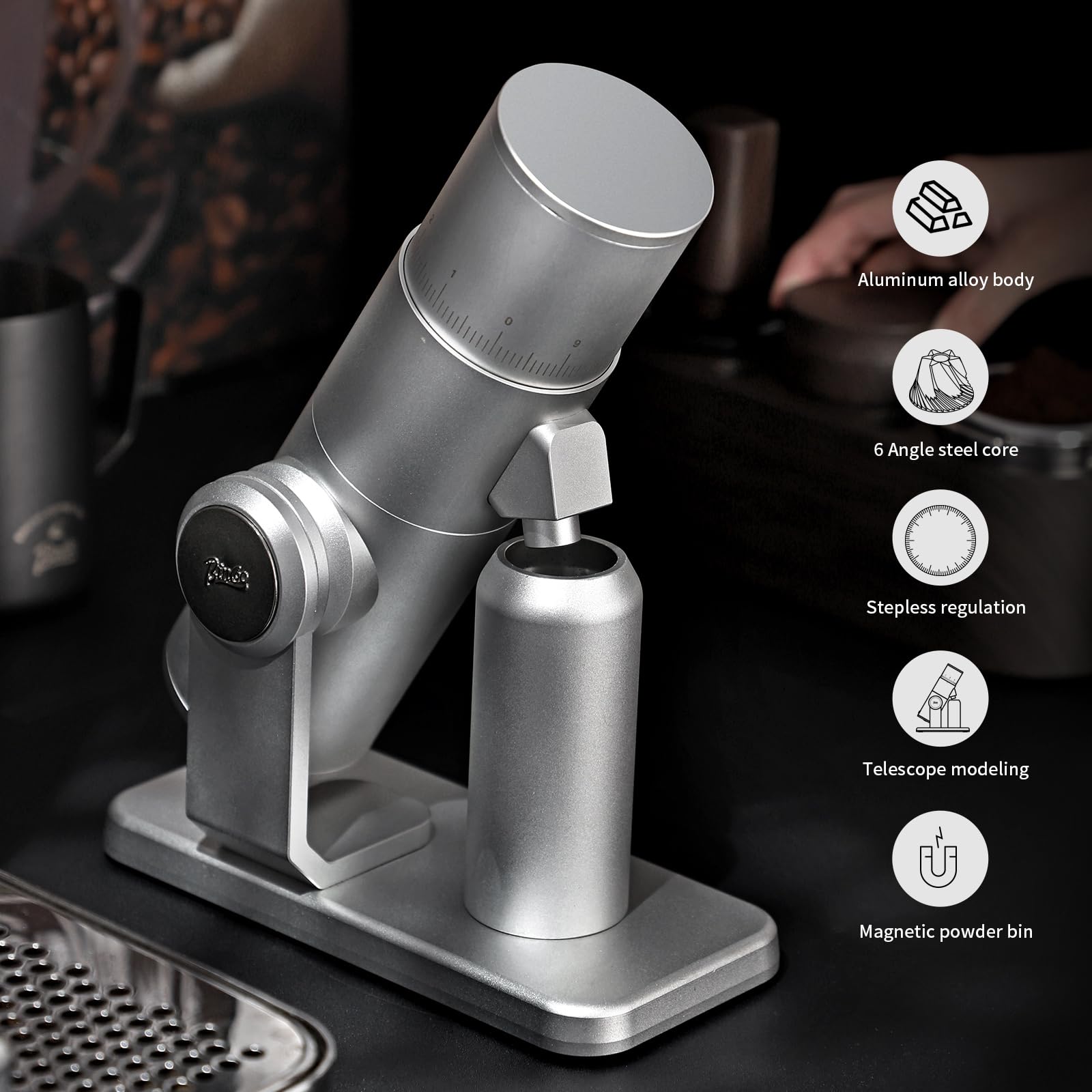 Premium Electric Burr Coffee Grinder - Stepless Adjustable Espresso Grinder with CNC Stainless Steel Conical Burrs, Magnetic Lid & Dosing Cup - Perfect for Home Baristas & Coffee Enthusiasts