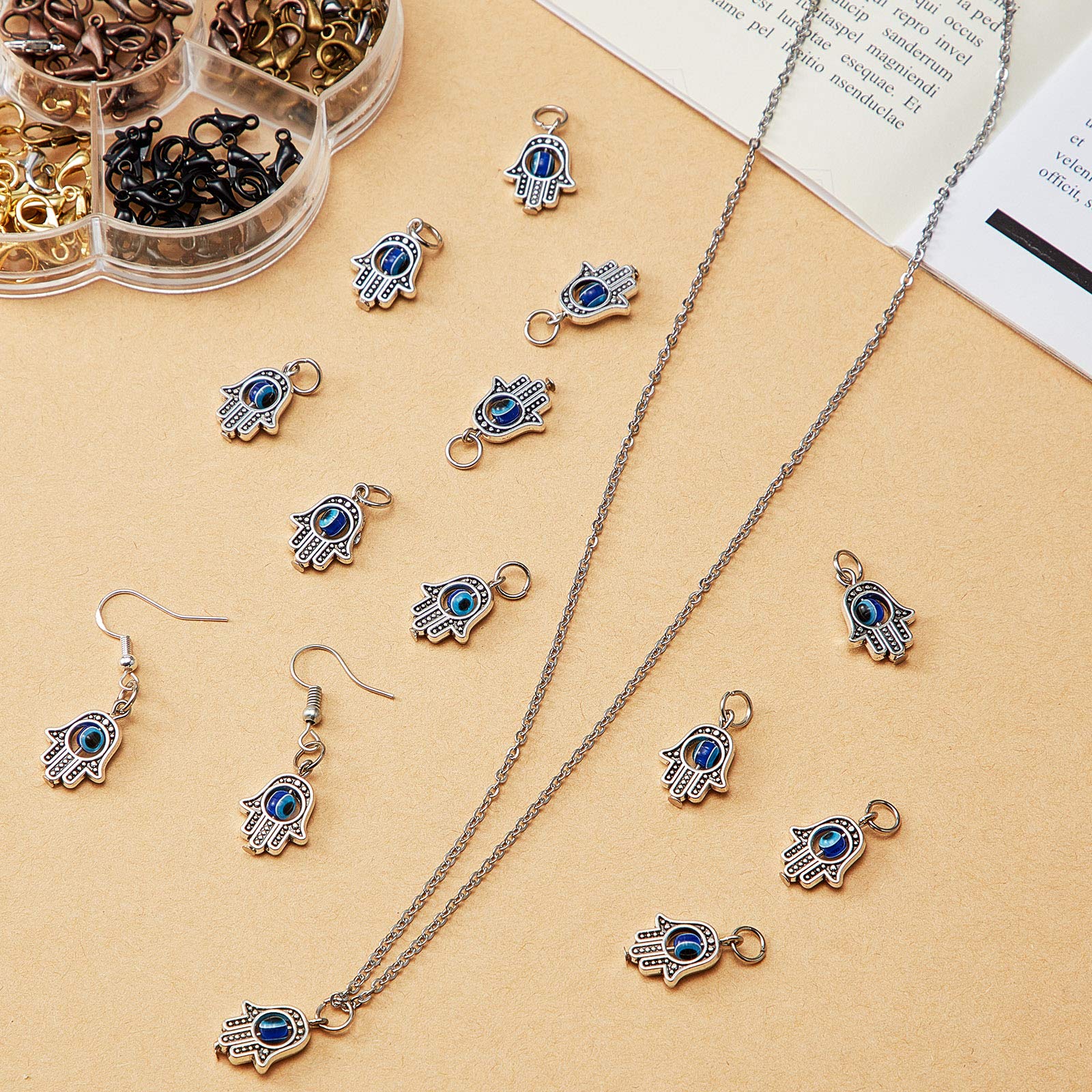 50Pcs Hamsa Hand Charms with Evil Eye - Beaded Pendants for Jewelry Making, DIY Crafts, Women's Accessories & Home Decor | Perfect for Bracelets, Necklaces, Gifts & Boho Style Decorations