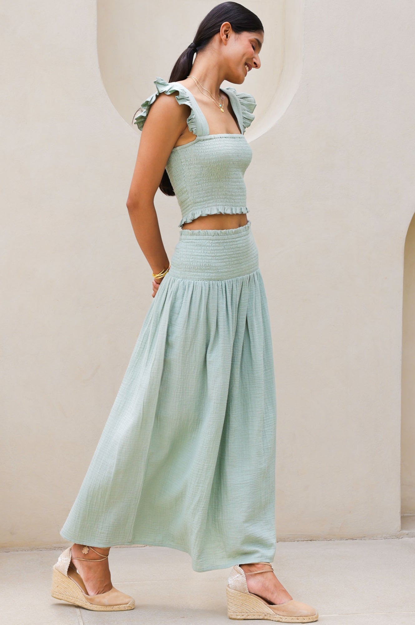Brady Cheesecloth Skirt for Women - Light Khaki Color | Bohemian Summer Dress for Beach, Vacation & Casual Outings
