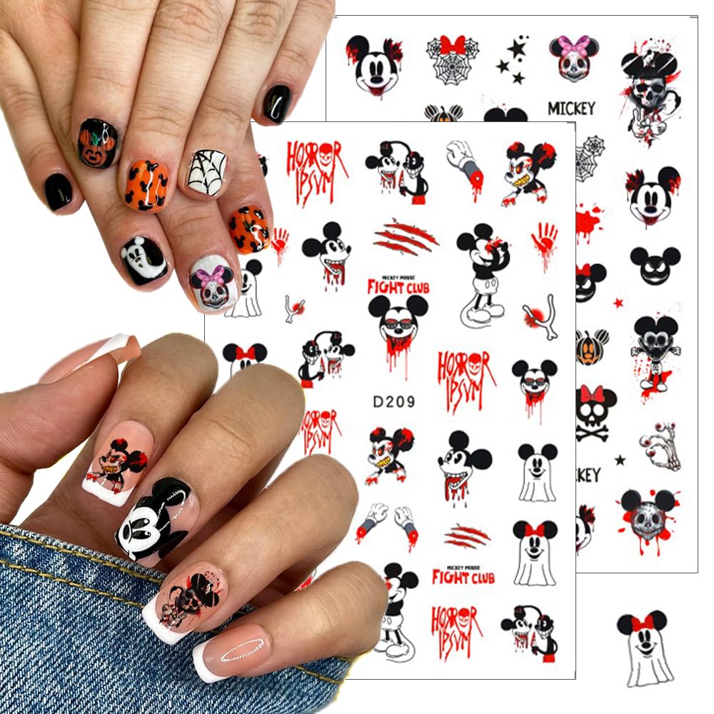 8 Sheets Halloween Nail Stickers - 3D Self-Adhesive Gothic Nail Art Decals with Cute Cartoon Pumpkin & Skull Designs - Fun Manicure Tips for Women & Girls - Perfect for Halloween Parties, Costume Events & Spooky Nail Art