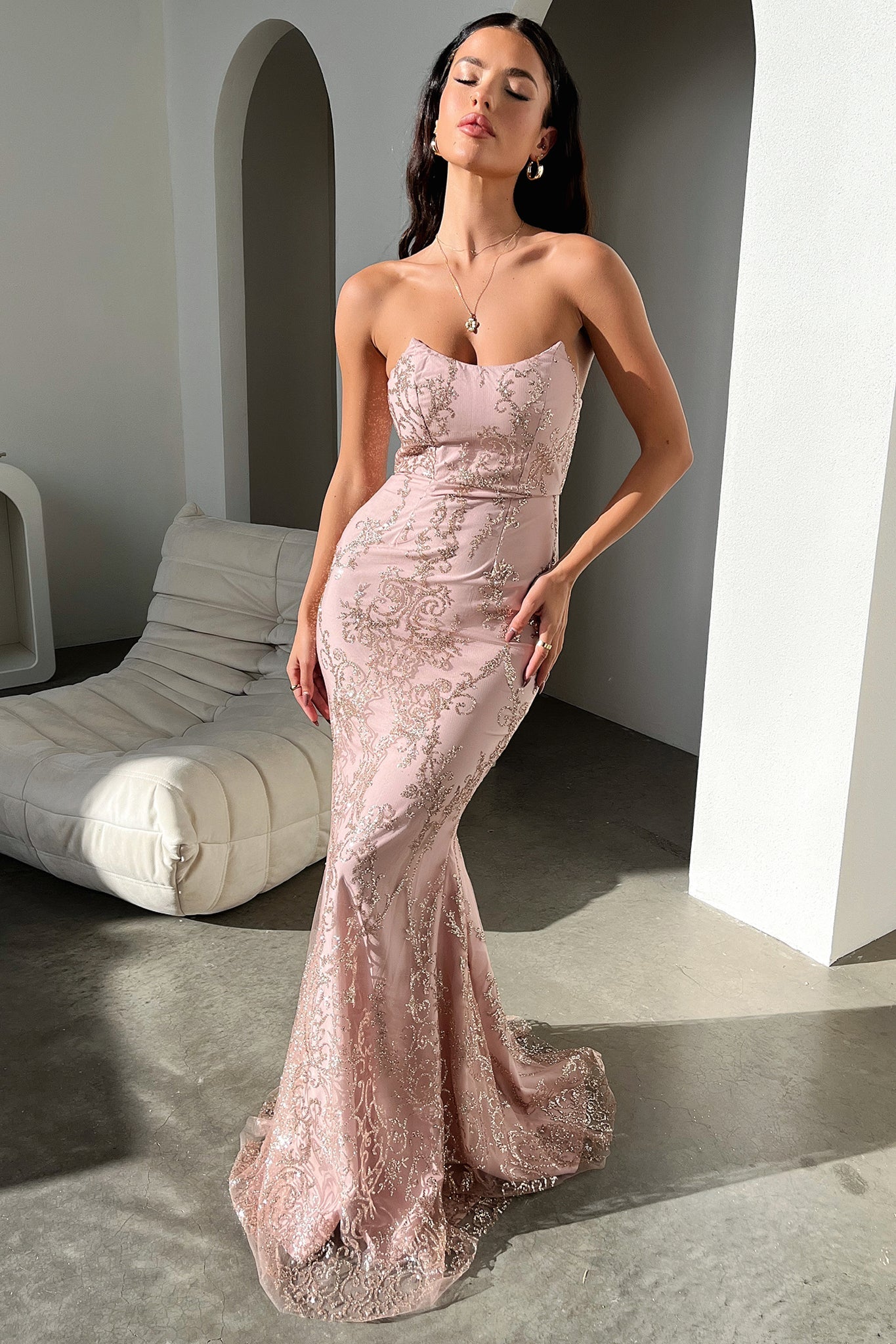 Ardell Women's Maxi Dress - Pink Glitter Party Dress for Summer, Beach, Weddings & Special Occasions