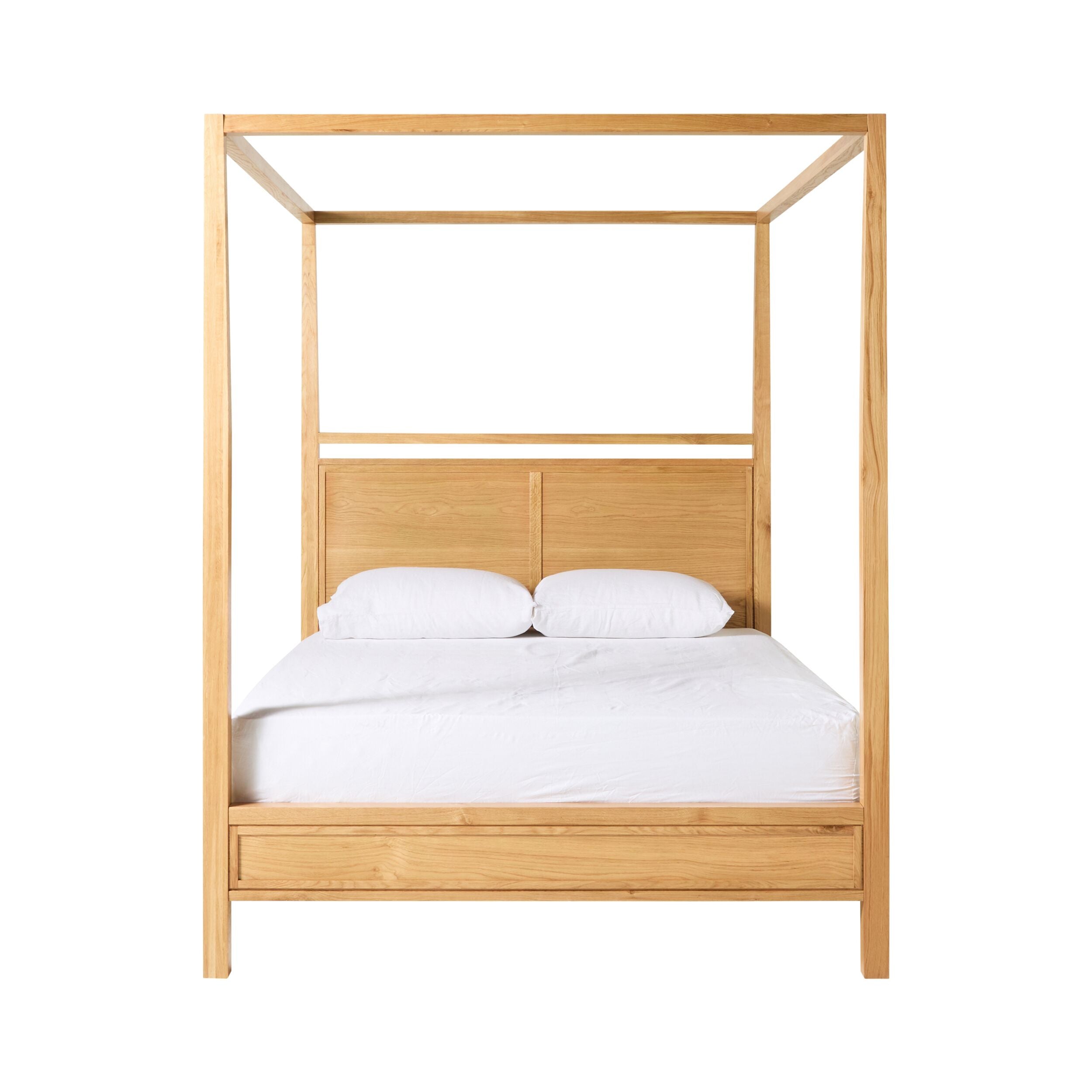 Avalon Queen Four Poster Bed Frame in Light Oak - Elegant Canopy Bed for Master Bedroom & Guest Room Decor