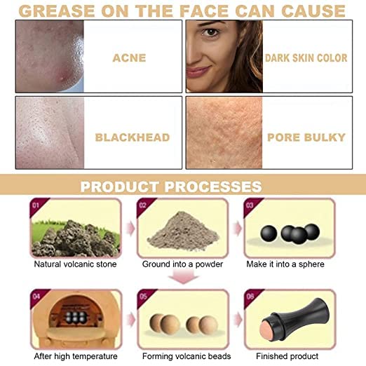 Oil Control Volcanic Stone Face Roller for Oily Skin - Reusable Facial Skincare Tool with Makeup Sponge | Absorbs Excess Oil & Reduces Shine | Perfect for Daily Skincare Routine & On-the-Go Touch Ups