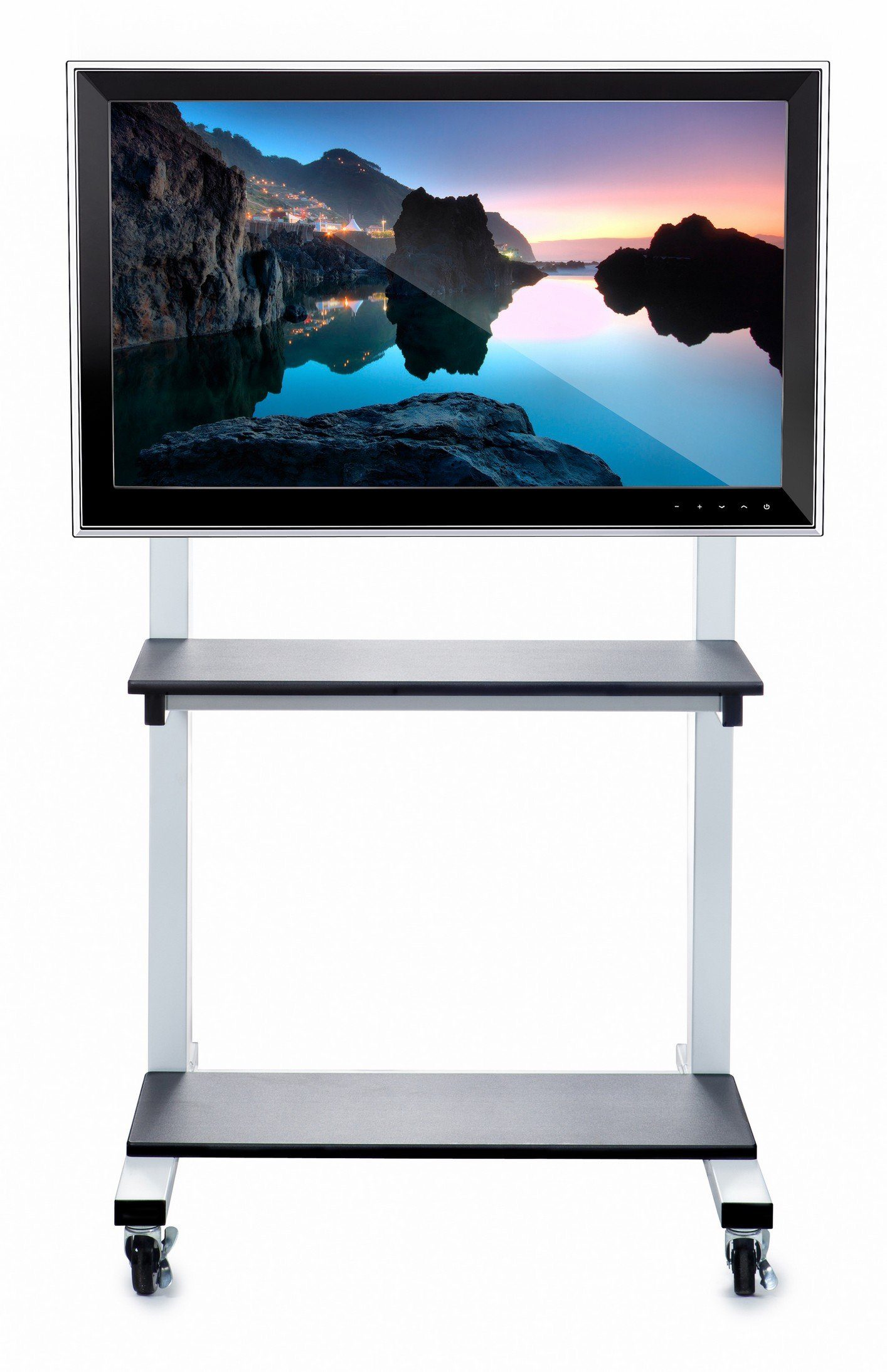 Adjustable Flat Panel TV Stand with Wheels - Luxor CLCD Crank Mobile TV Cart for 32-70 Inch Screens - Perfect for Home, Office, Classroom, and Hospital Use