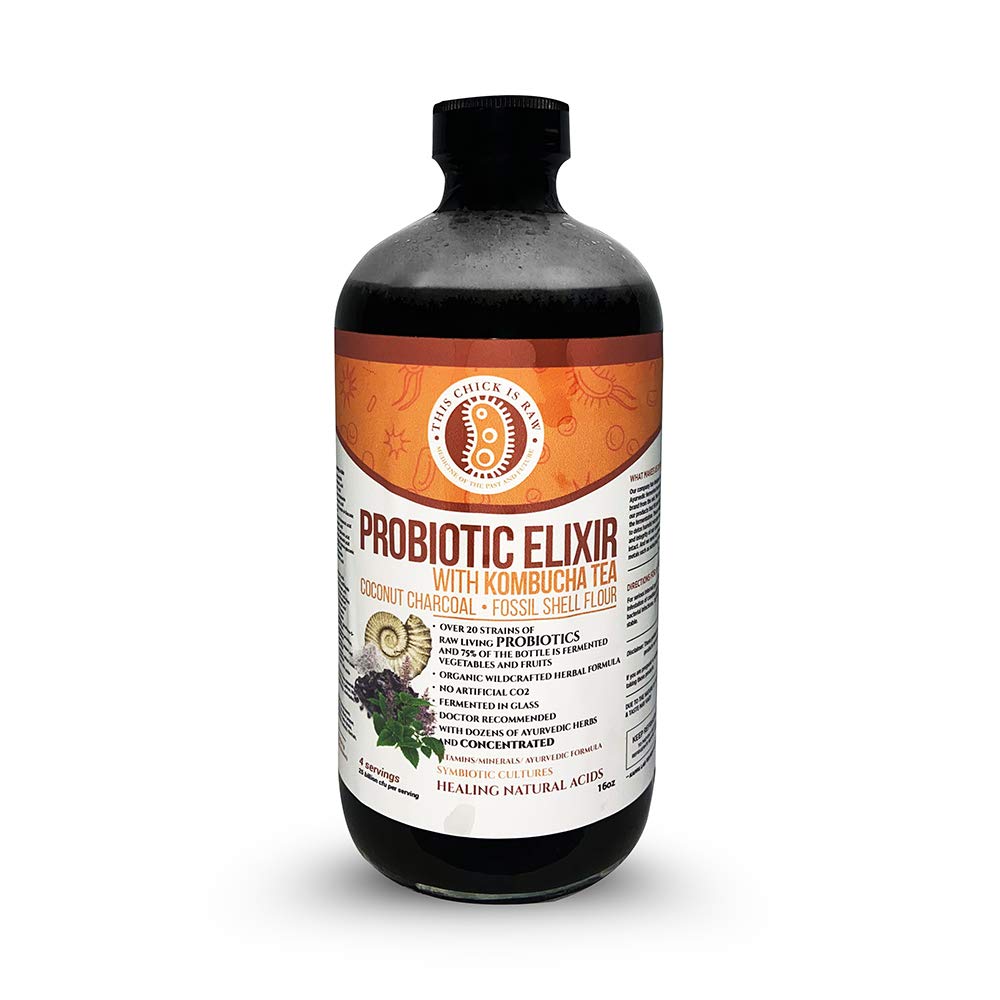 Organic Coconut Charcoal & Fossil Shell Flour Probiotic Elixir with Kombucha Tea - Detox & Gut Health Supplement (6-Pack, 16oz) - Perfect for Daily Wellness Routine & Digestive Support