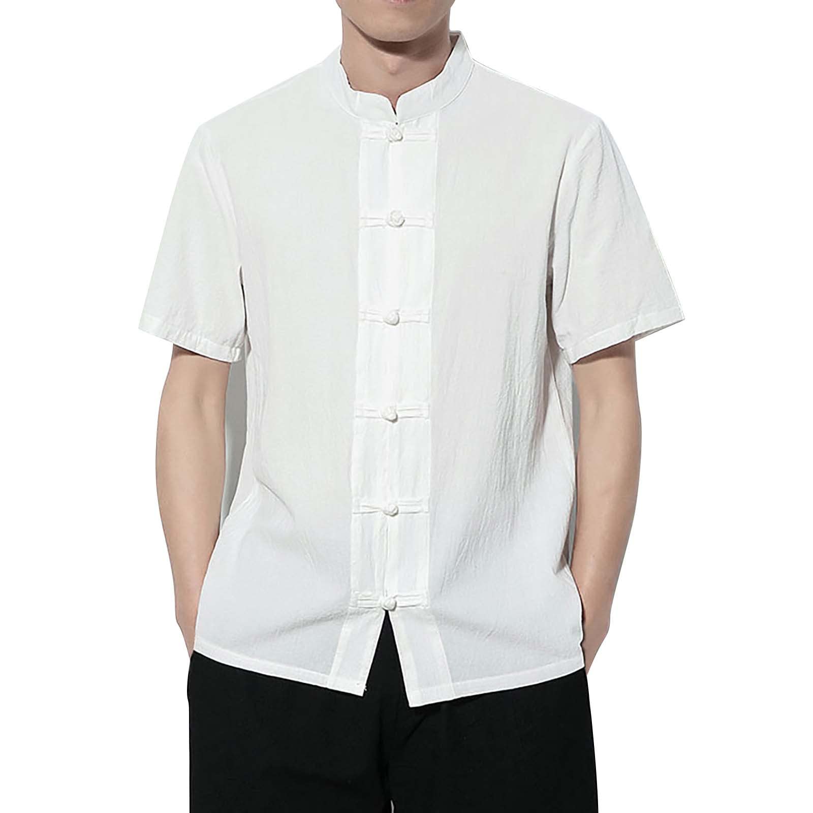 DGZTWLL Men's Linen Short Sleeve Shirt - Stretch Slim Fit Button Down Casual Shirt | Lightweight Breathable Cotton Dress Shirt for Summer, Beach, Office & Outdoor Activities