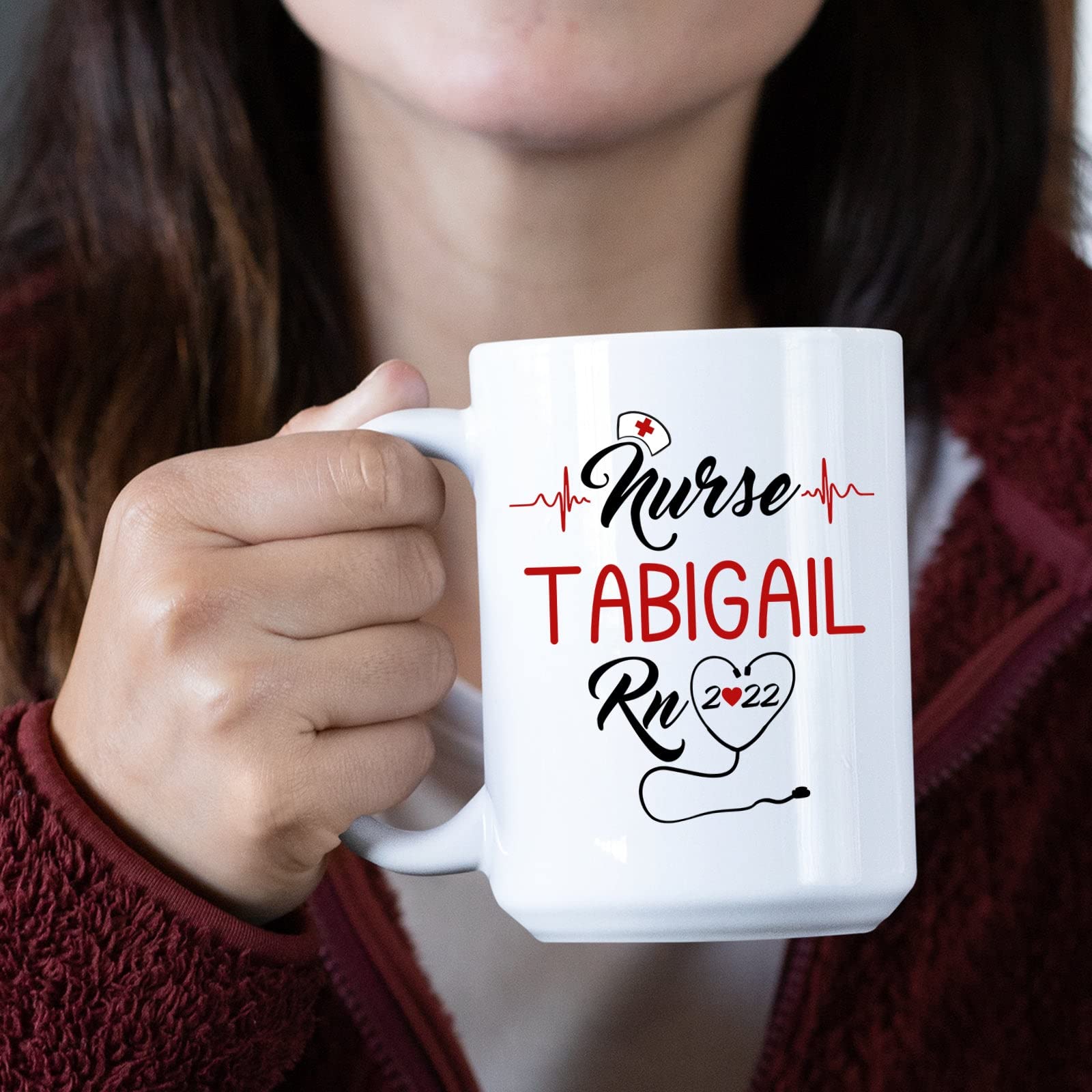 Custom Personalized RN Nurse Mug - 11oz & 15oz White Ceramic Coffee Cup with Floral Design | Perfect Nurse Graduation Gift, New Nurse Present & Daily Tea Drinking | Ideal for Hospitals, Clinics & Home Use