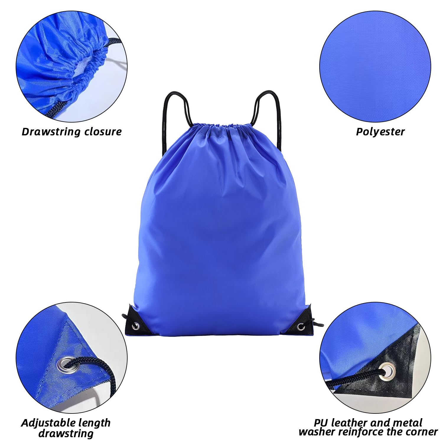 10 Pack Blue Drawstring Backpacks - Bulk Cinch Bags for Gym, Travel & Sports | Lightweight Unisex String Bags for School, Beach & Outdoor Activities