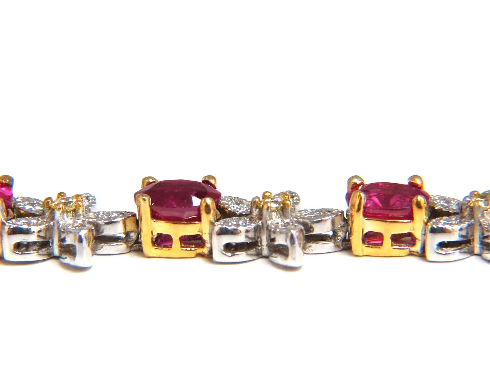 7.28ct Natural Red Ruby & Diamond Flower Cluster Tennis Bracelet in 18K Gold - Perfect for Weddings, Anniversaries & Special Occasions