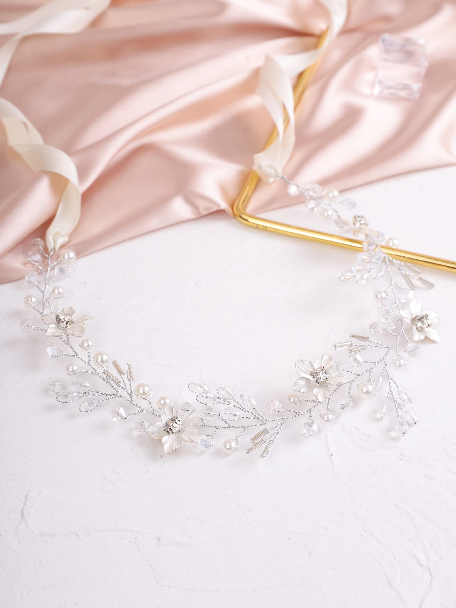 Kercisbeauty Silver Floral Headband for Women & Girls - Handmade Bohemian Wedding Hair Vine Accessory | Perfect for Bridal, Prom, Party & Special Occasions