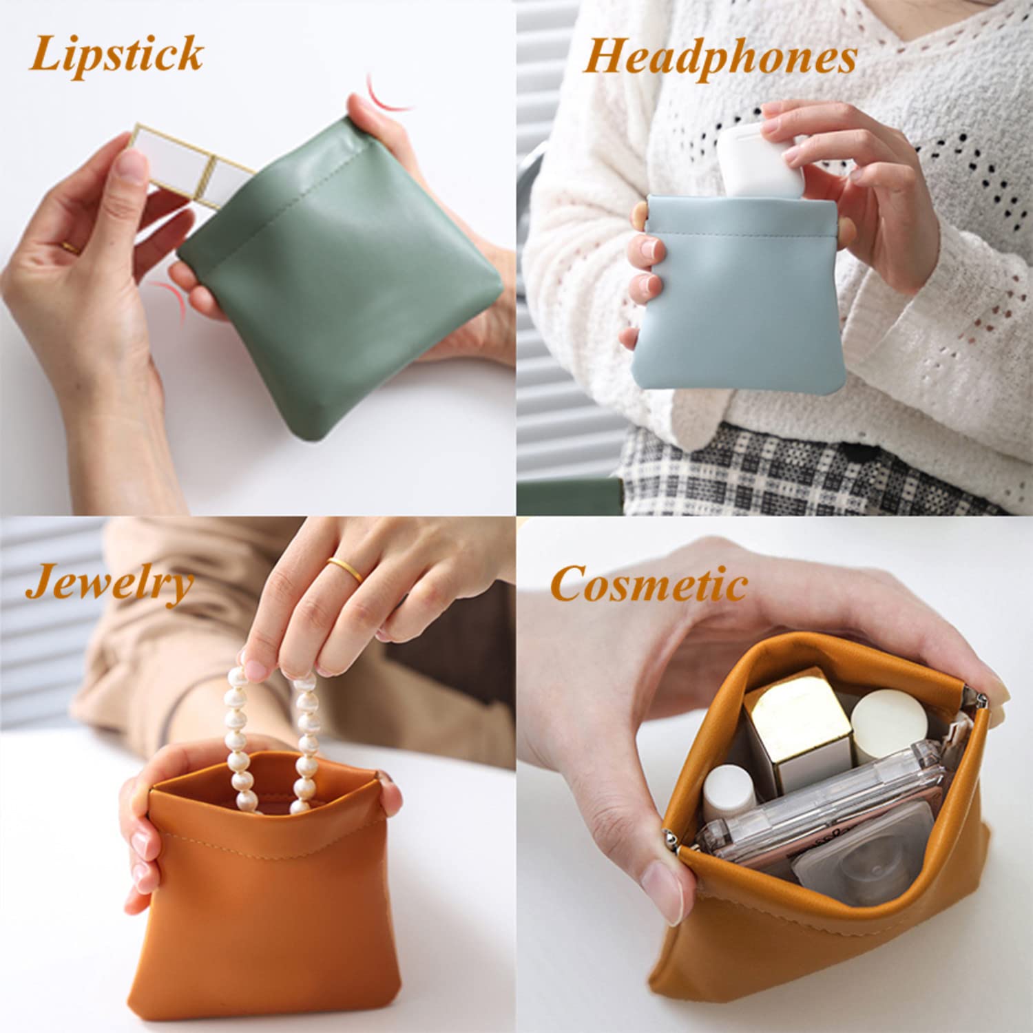 2PCS Lambskin Cosmetic Bags - Waterproof Travel Makeup Pouch for Women, Portable & Magnetic Closure (Caramel) - Perfect for Travel & Daily Use