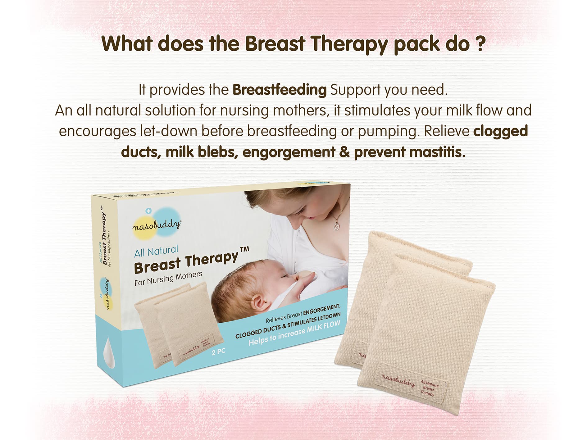 Nasobuddy All Natural Breast Therapy Rice Packs - Relieve Engorgement & Clogged Ducts, Stimulate Milk Flow & Increase Supply - Perfect for Nursing Mothers & Breastfeeding Comfort