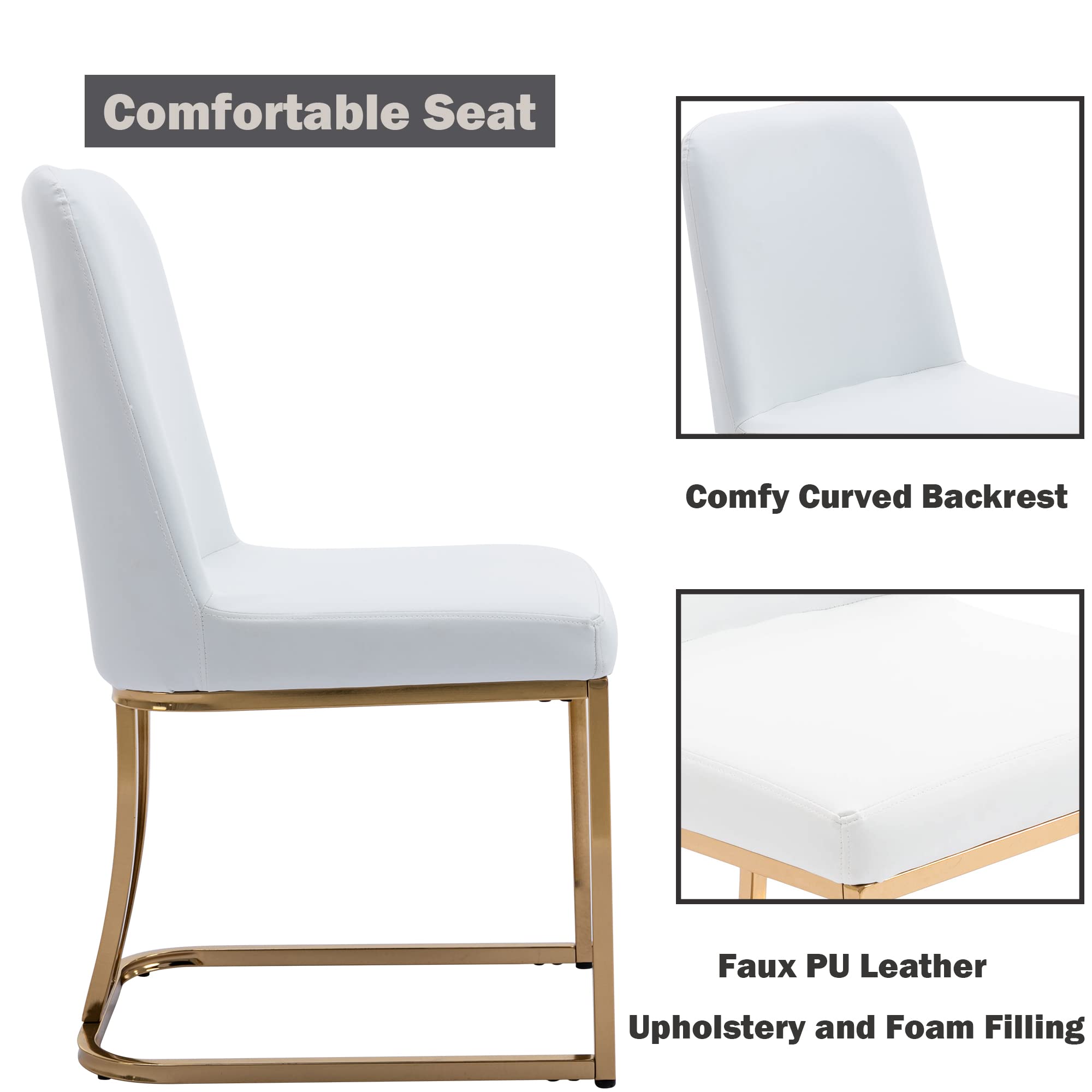 2-Piece Modern High Back Dining Chairs Set - Faux Leather Upholstered Armless Side Chairs for Dining Room & Living Room - White - Perfect for Small Spaces, Kitchen Nooks & Contemporary Home Decor