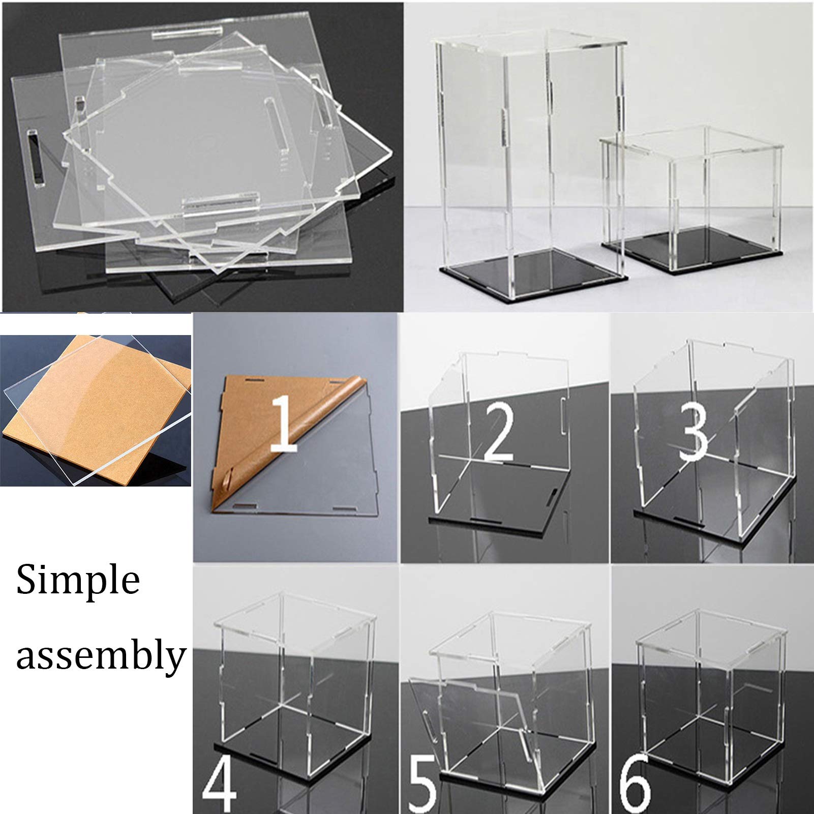 XINGLL Acrylic Display Case - Clear Dustproof Showcase Cube for Collectibles | Action Figures, Model Toys, Cars & Baseball Memorabilia Protection with Black Base | Customizable Display for Home, Office & Retail Stores