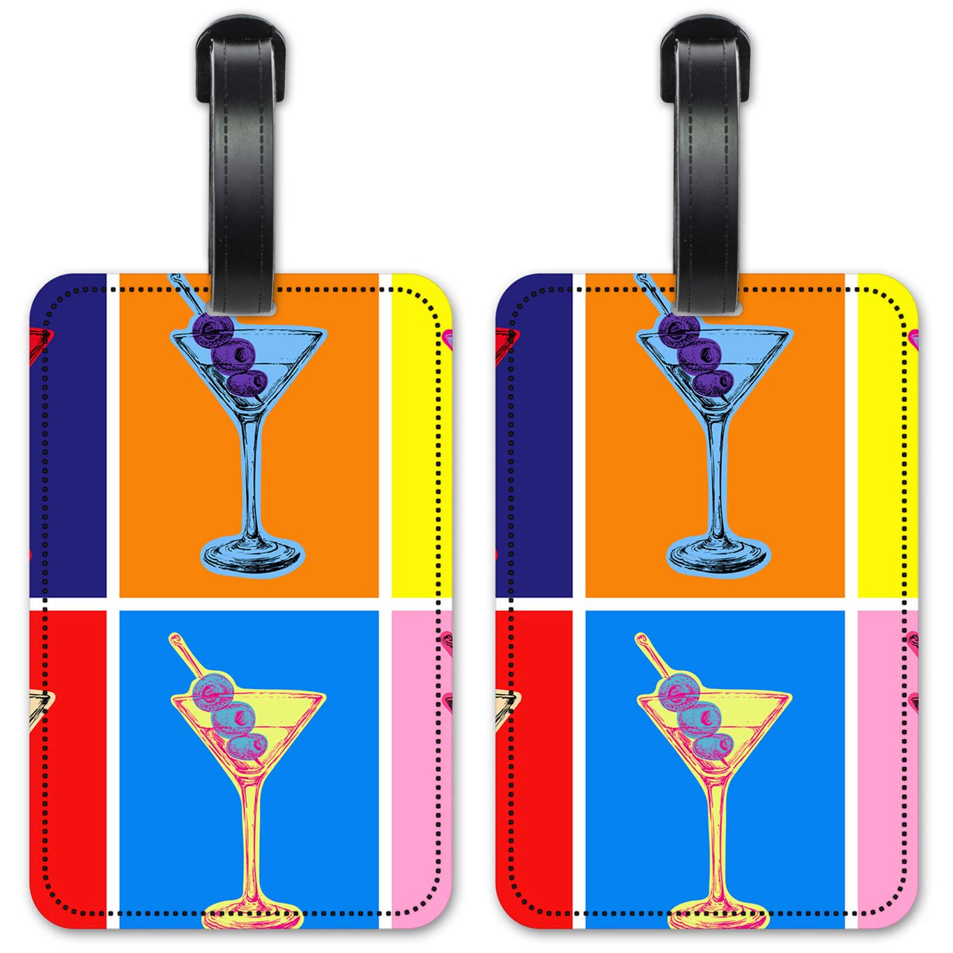 Martini Pop Art Luggage ID Tags - Set of 2 Waterproof Suitcase Identification Cards for Travel - Perfect for Cruise, Airplane & Business Trips