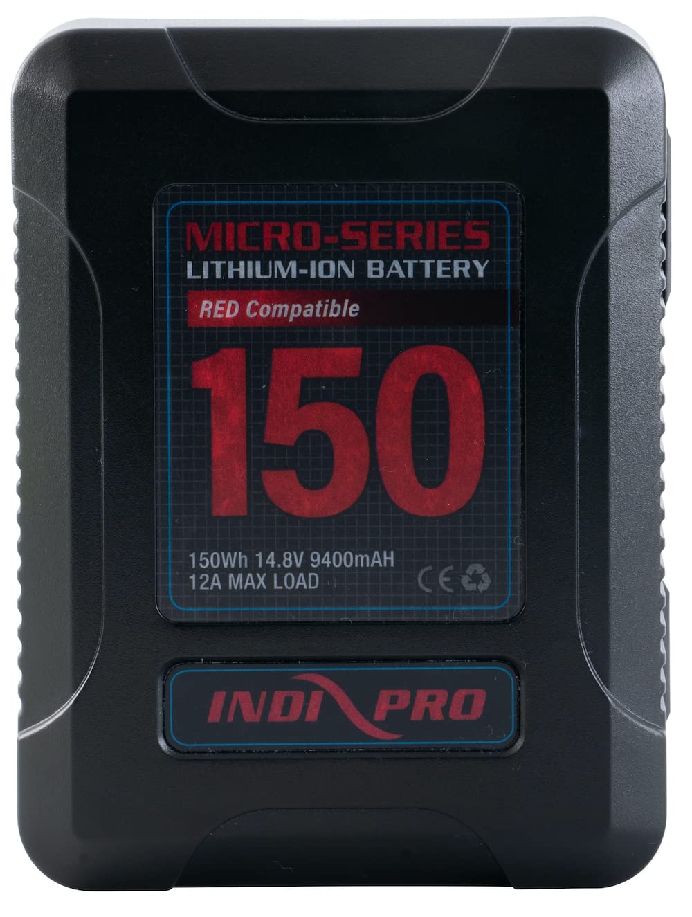 IndiPRO Micro-Series 150Wh 14.8V V-Mount Lithium-Ion Battery for RED Cameras - 12A Continuous Power, D-Tap & USB Output, 5-LED Indicator - Perfect for Film Production, Photography & On-Location Shooting