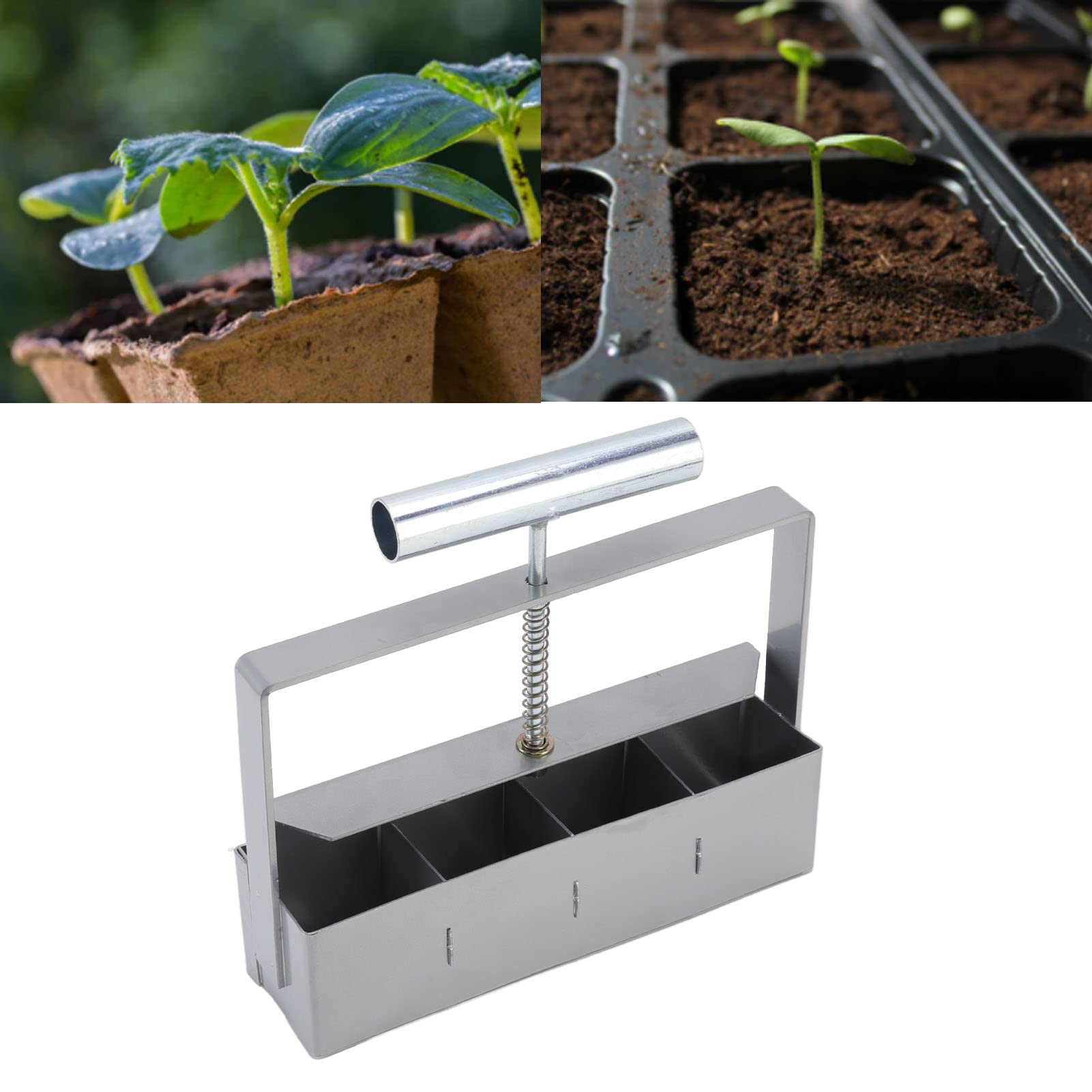 Premium Stainless Steel Handheld Soil Block Maker Tool - 4 Block Garden Seed Starter Kit for Vegetables, Herbs & Flowers | Ideal for Outdoor Gardening, Greenhouse & Urban Farming
