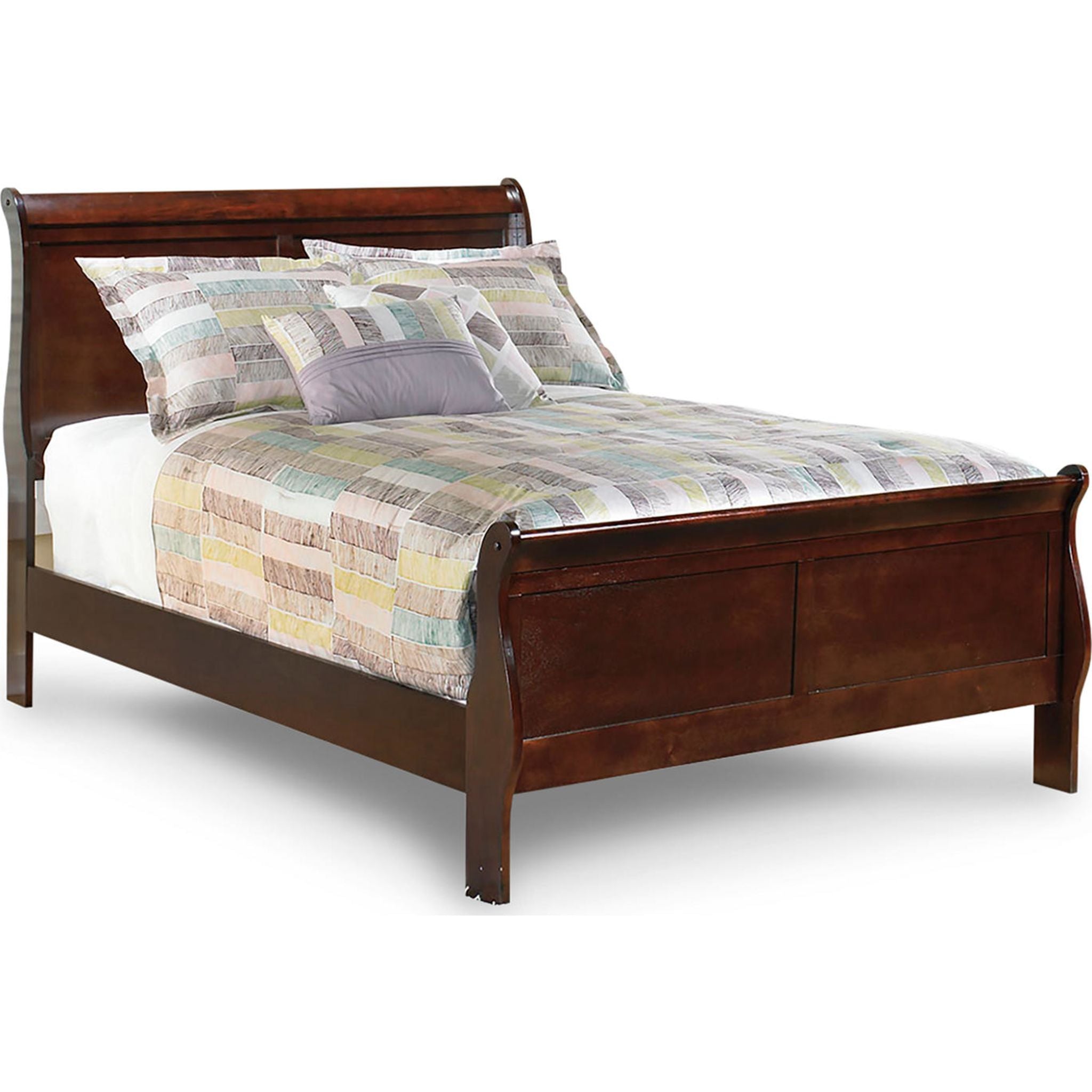 Alisdair Dark Brown Sleigh Bed Frame - Queen Size Wooden Bed with Upholstered Headboard - Perfect for Master Bedroom & Guest Room Decor