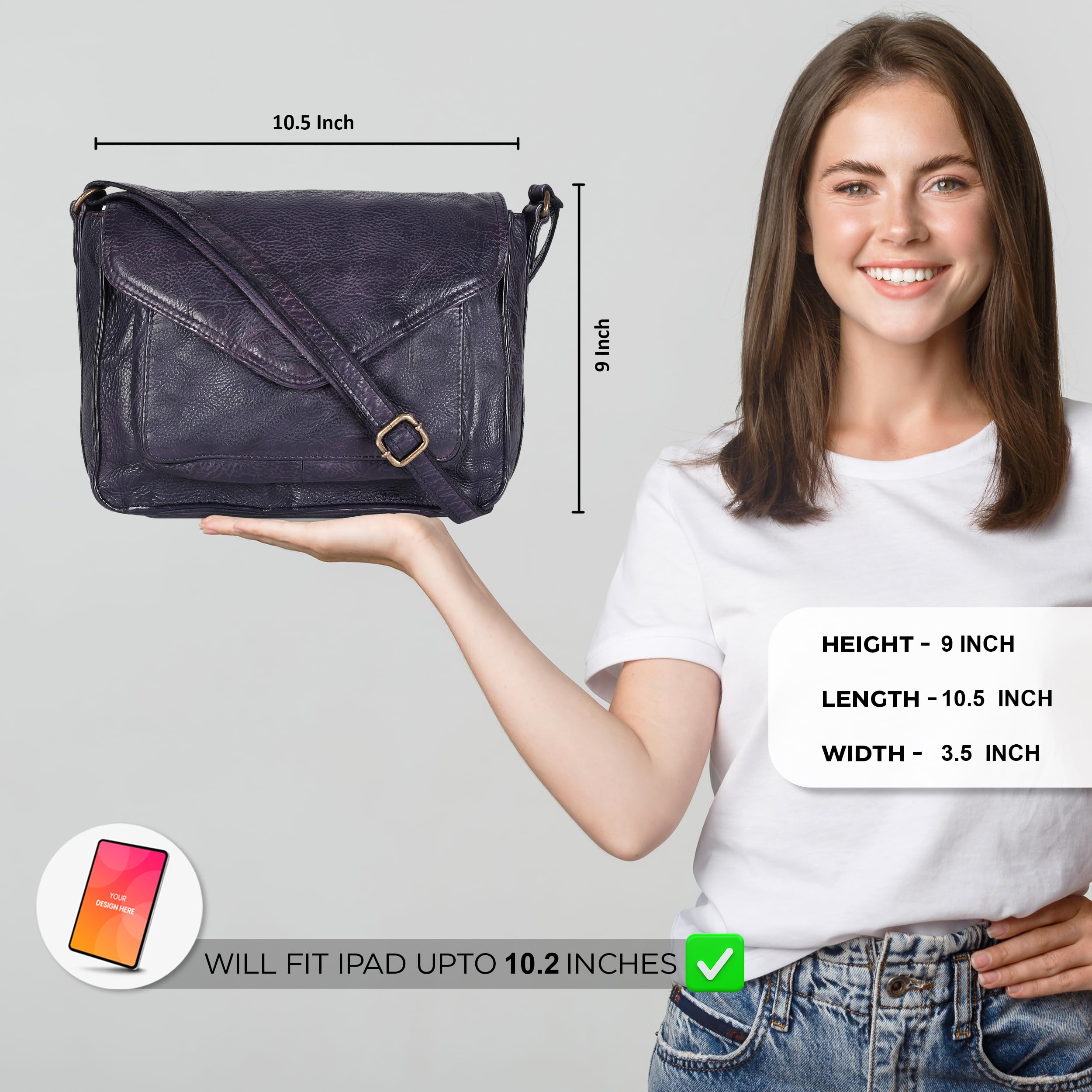 Genuine Leather Crossbody Bag for Women - Adjustable Strap & Snap Closure Tote Purse - Perfect for Work, Travel & Everyday Use