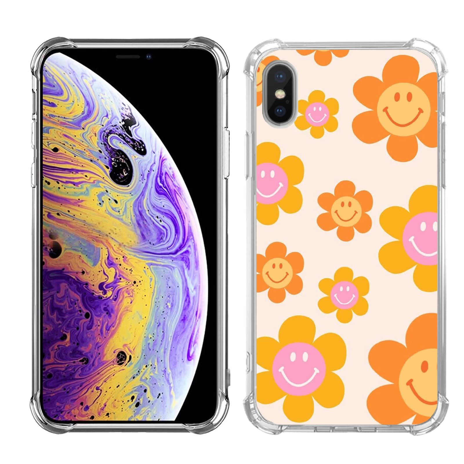 Hippie Smiley Face Flower Daisy Phone Case for iPhone Xs/X - Cute Aesthetic Protective Cover for Girls, Women | Perfect for Music Festivals, Boho Style, Summer Outfits