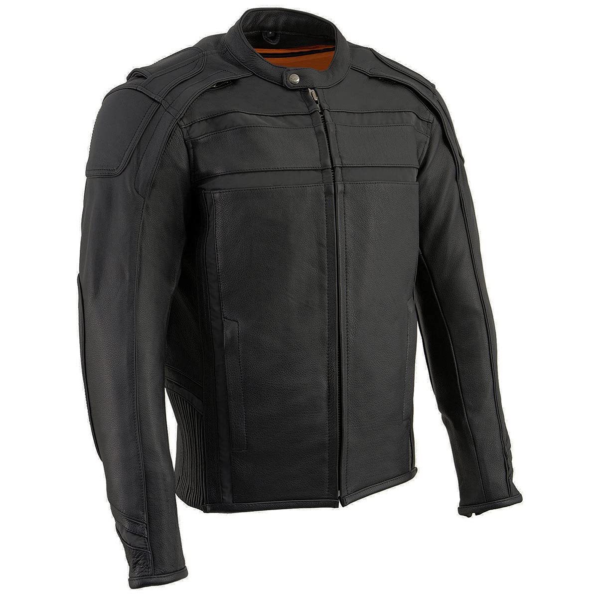 Milwaukee Leather ML2083 Men's Black Premium Vented Motorcycle Jacket with Reflective Piping - Breathable Leather Riding Gear for Cruiser & Sport Bike Riders