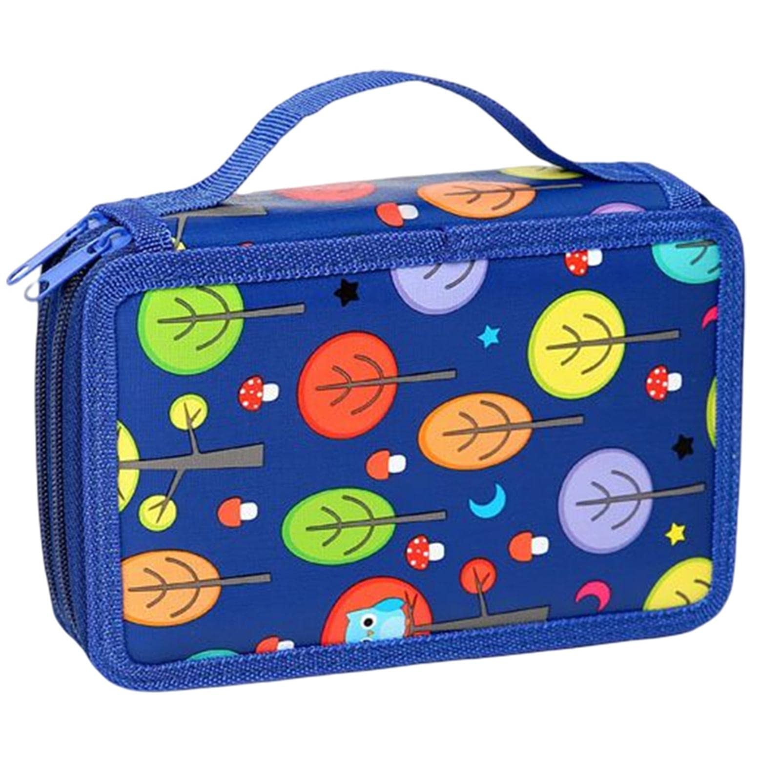 Almencla Large Capacity 20x12.5x8cm Oxford Cloth Pencil Case - 72 Slots Multi-Functional Stationery Organizer with Double Layer Zipper & Brush Pockets - Compact Blue School & Office Supply Pouch for Students, Artists & Professionals