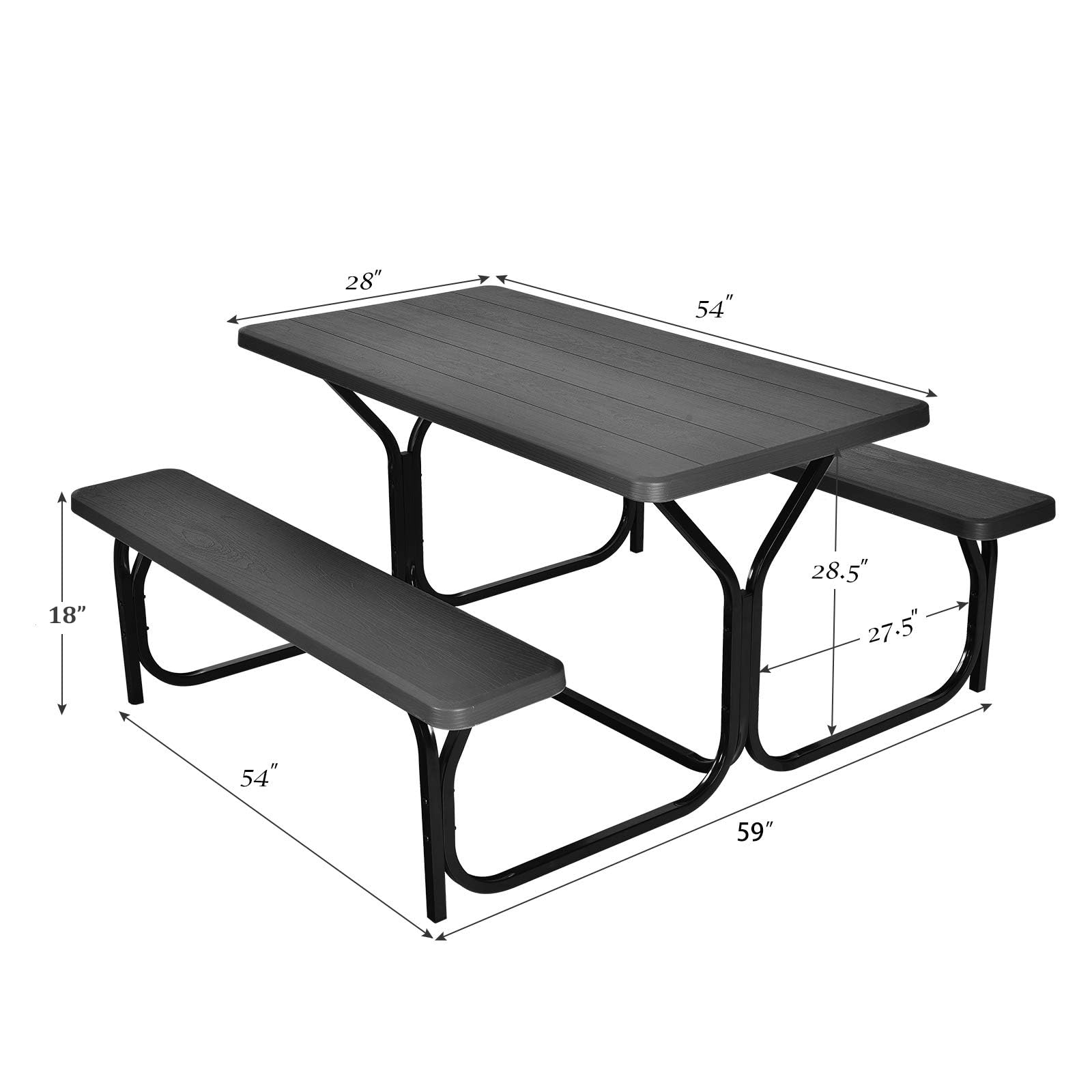 Giantex 6-Foot Outdoor Picnic Table Set - All-Weather Metal Frame with Wood-Like Texture - Heavy Duty Backyard, Poolside, Camping, Garden, Deck, Patio Furniture for Adults & Family Gatherings (Black)