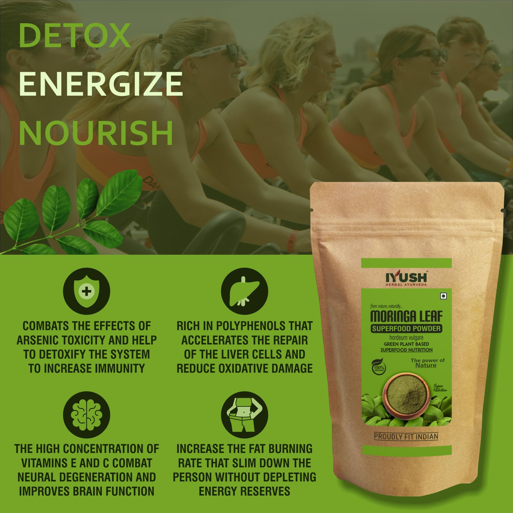 Organic IYUSH Ayurvedic Moringa Leaf Powder 500g - Pure Superfood Supplement for Energy, Immunity & Detox - Perfect for Smoothies, Teas & Healthy Recipes